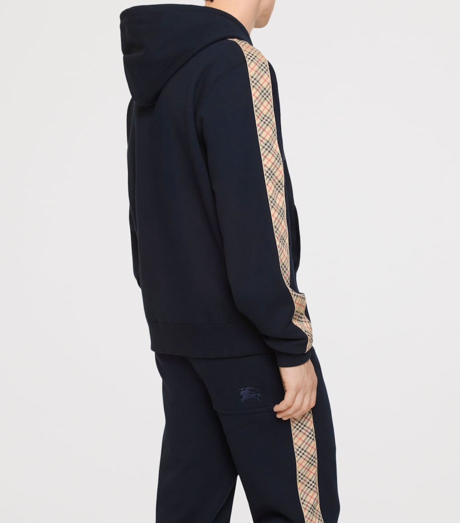 Cotton Check-Trim Zip-Up Hoodie NAVY Image 3