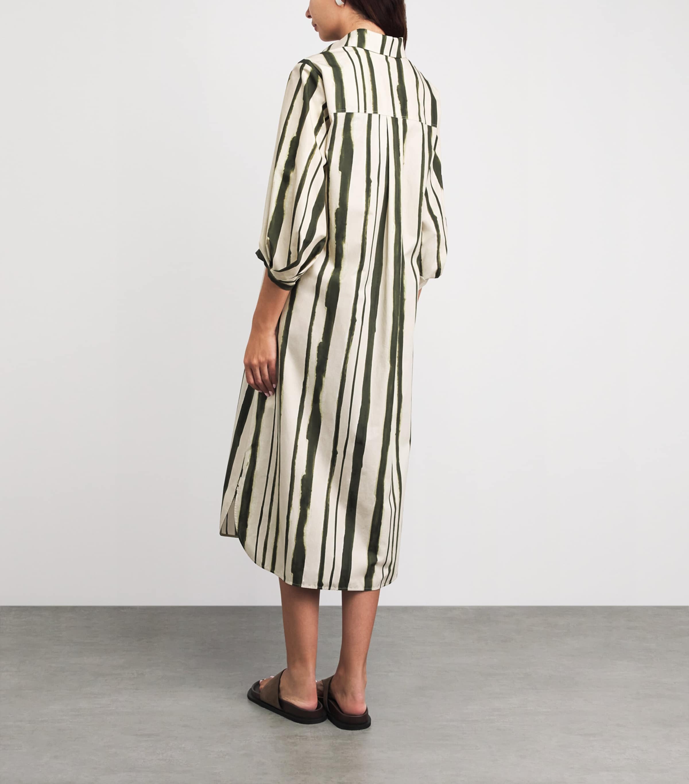 MM Womens Cotton Stripe Midi Shirt Dress Moss Green Image 4