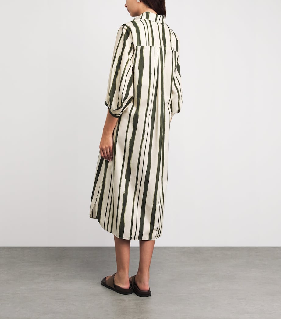MM Womens Cotton Stripe Midi Shirt Dress Moss Green Image 4