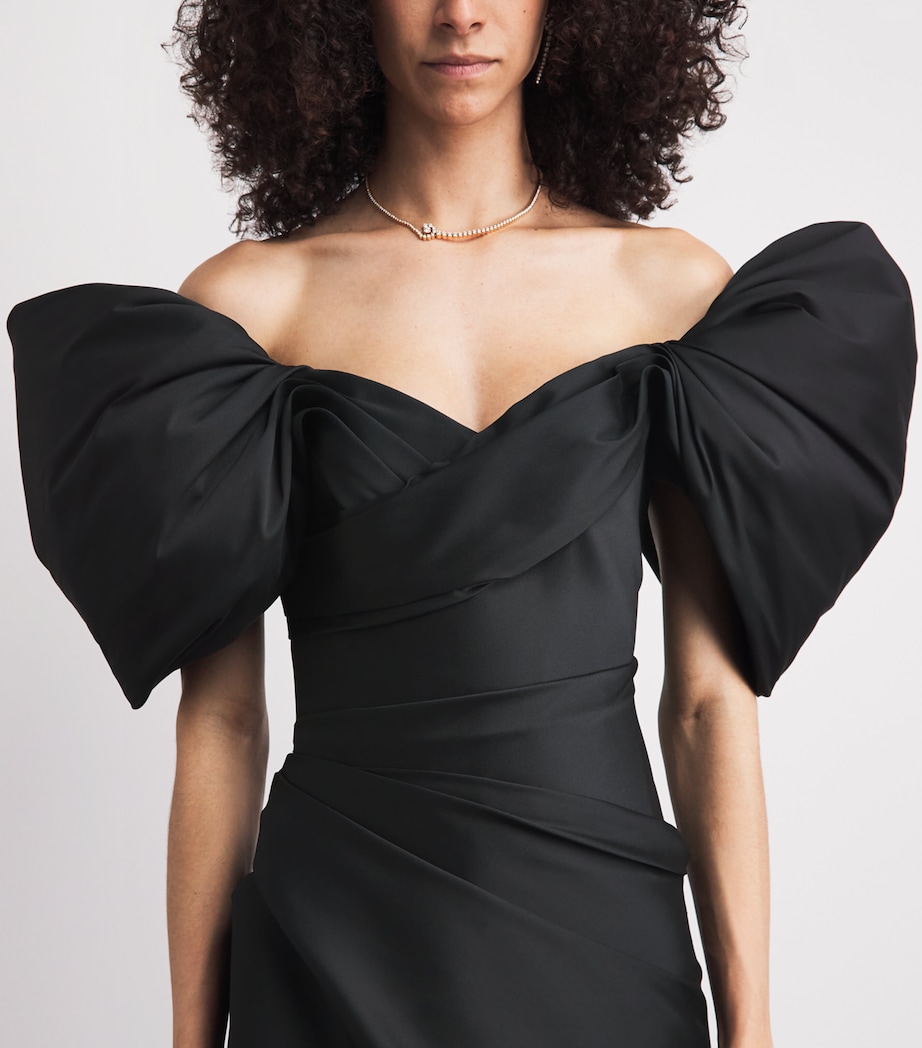 Monique Lhuillier Womens Taffeta Off-The-Shoulder Gown Noir Image 3
