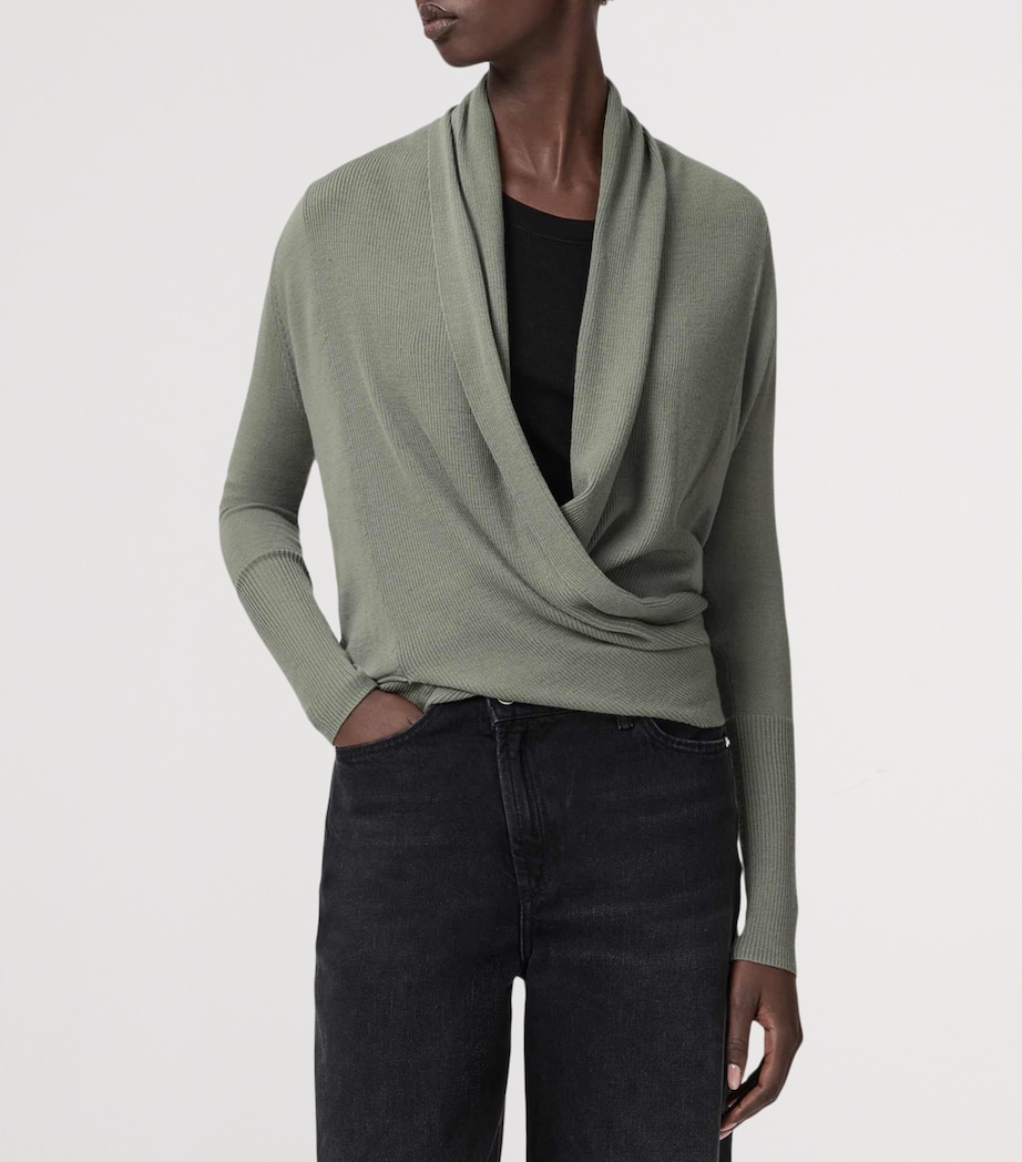 AllSaints Womens Wool Wasson Pirate Cardigan Laurel Green Image 6