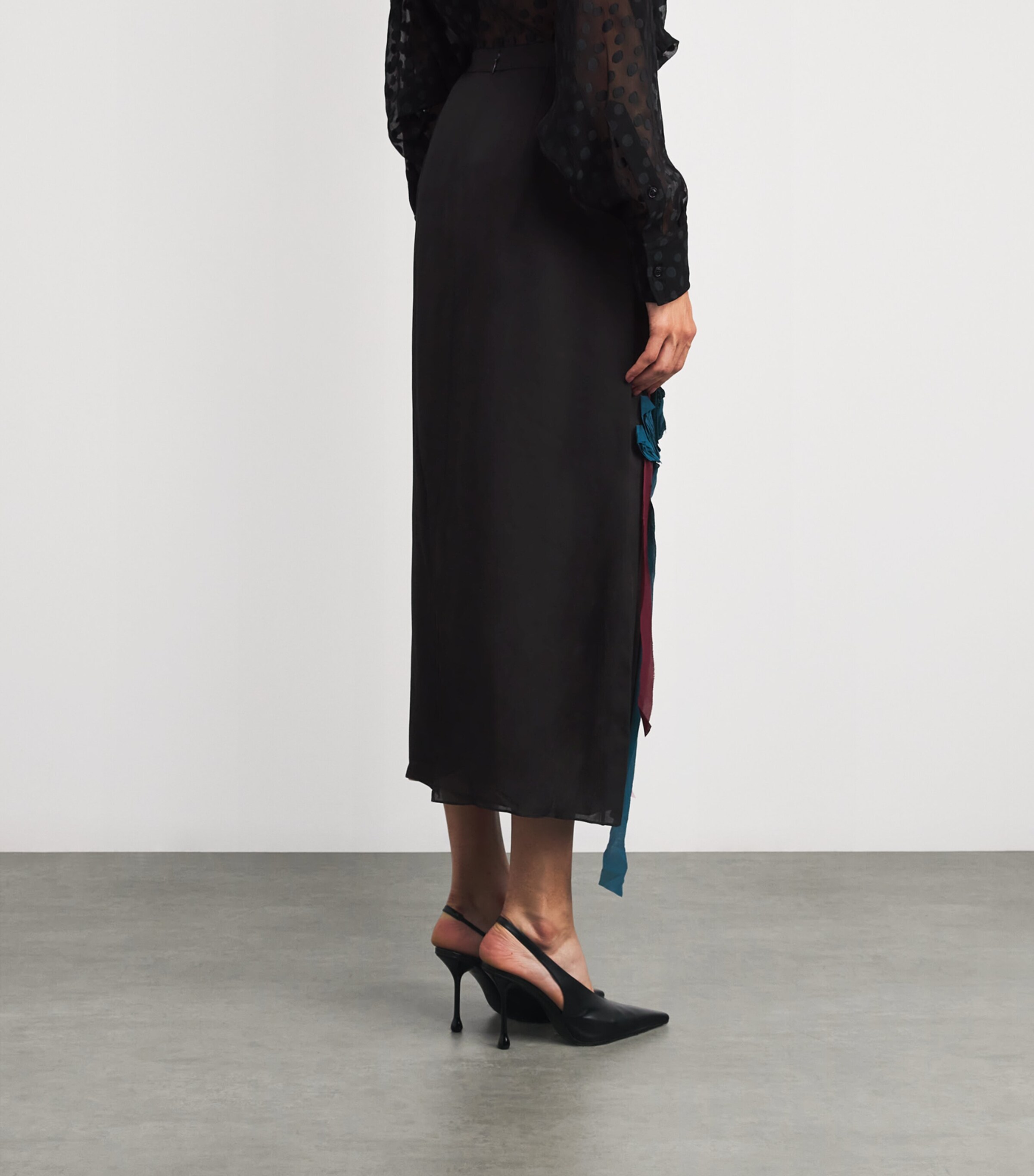 Silk-Blend Georgette Appliqué Midi Skirt BLACK Image 4