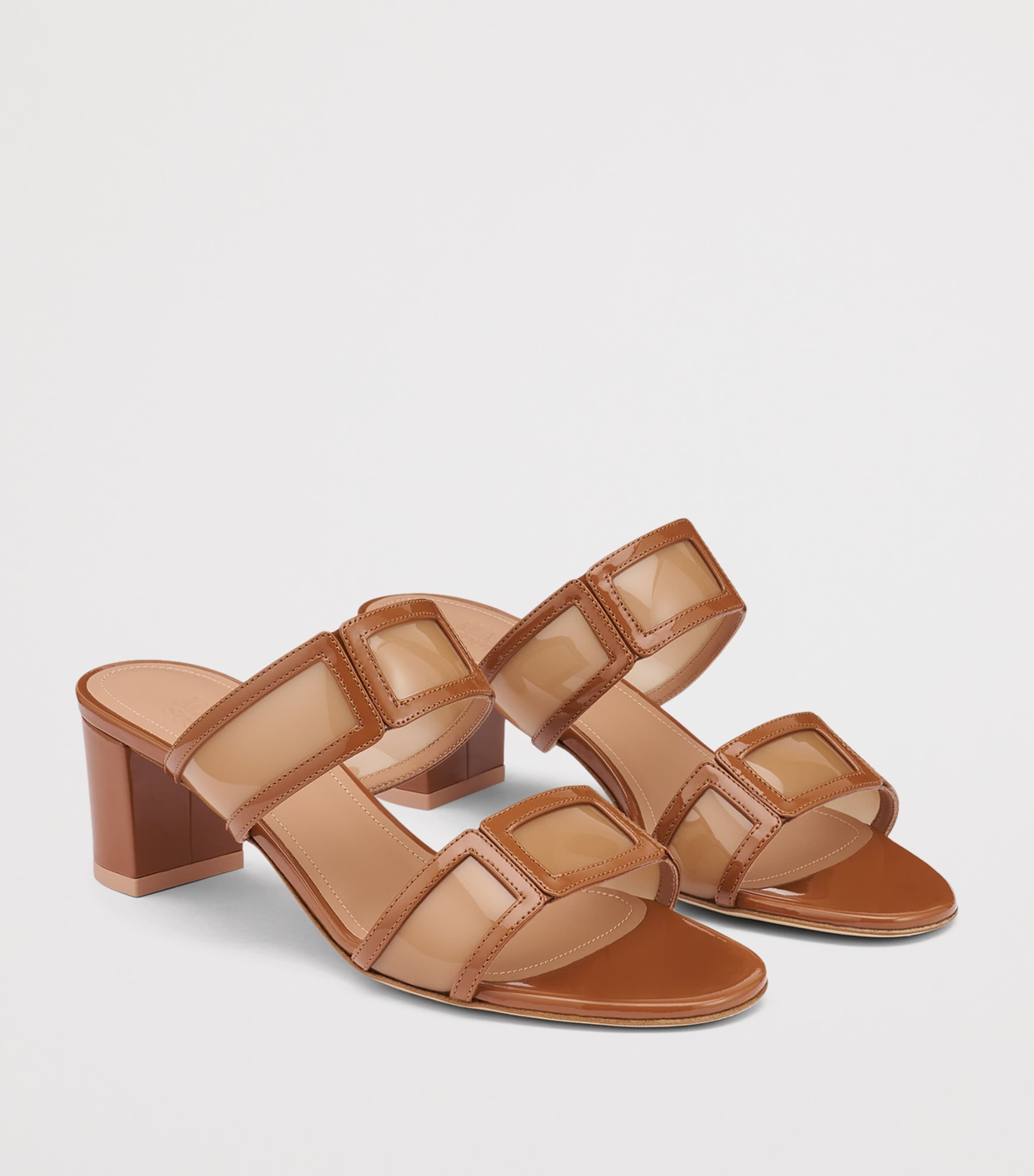 Malone Souliers Leather and PVC Loulou Heeled Mules 45 Caramel Image 3