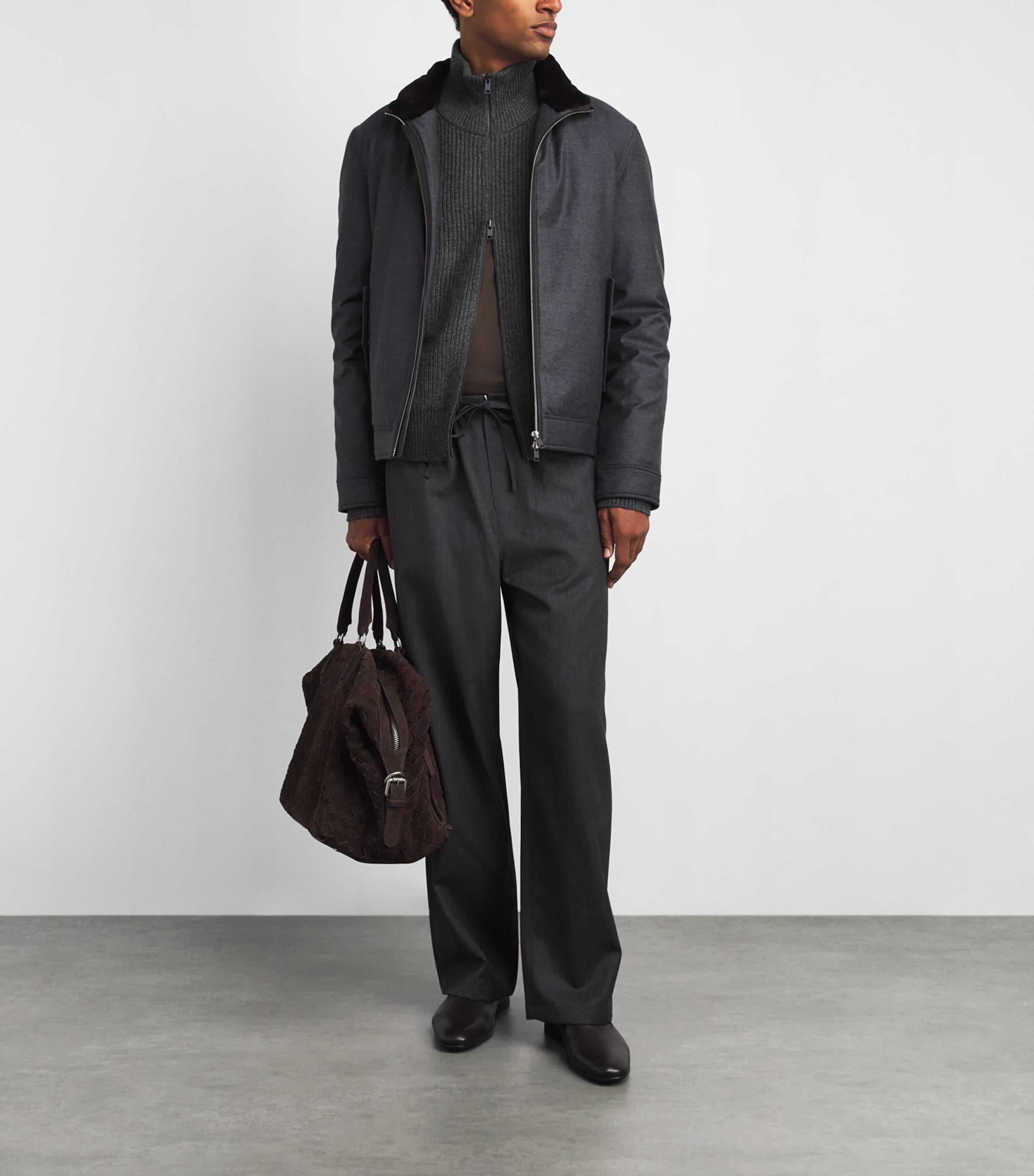 Yves Salomon Mens Wool-Cashmere Ribbed High-Neck Cardigan Image 2