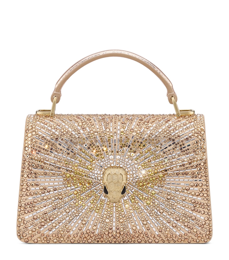 Mini Crystal-Embellished Suede Serpenti Forever Top-Handle Bag GOLD Image 1