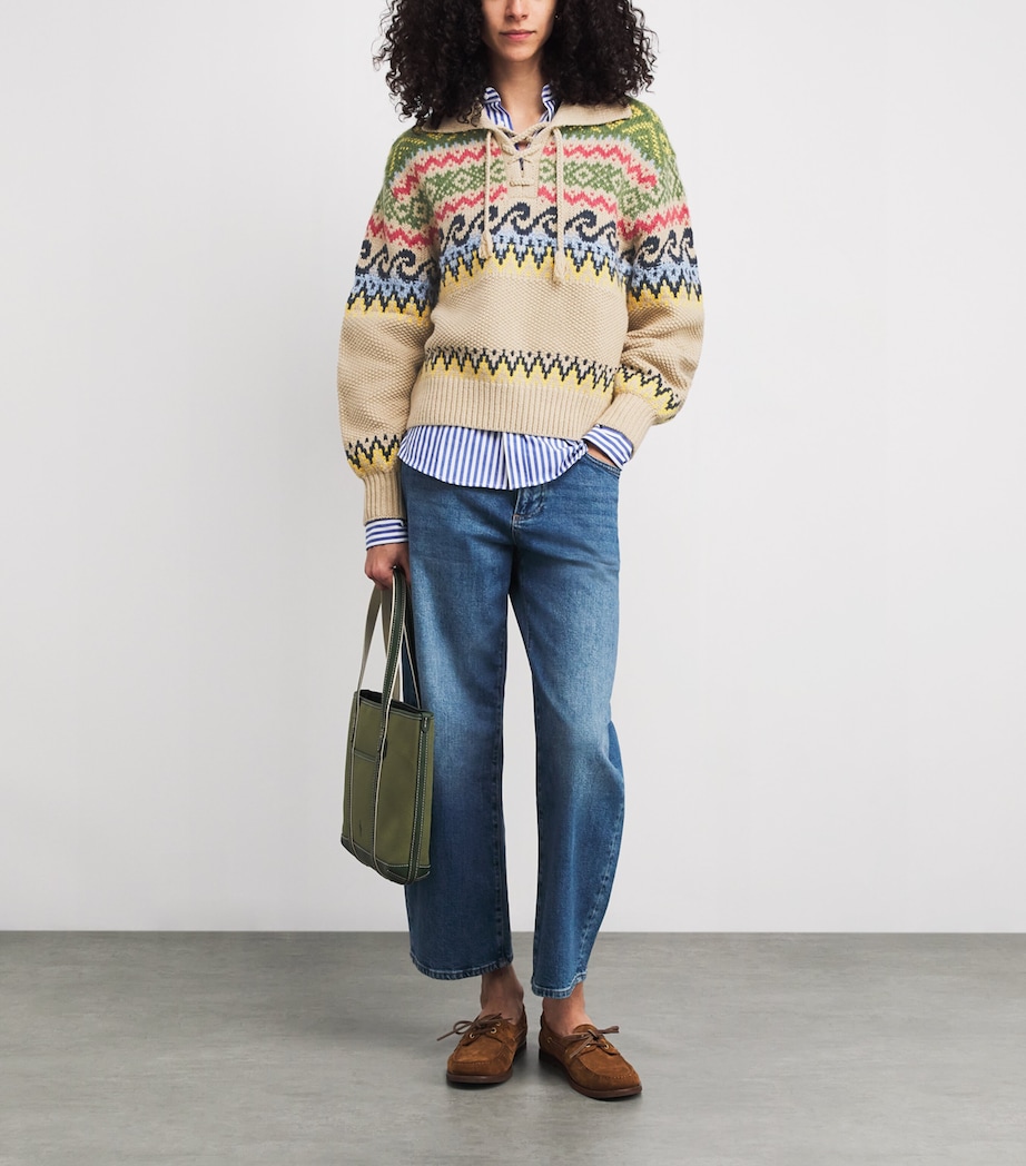 Cotton-Wool-Blend Fair Isle Sweater TAN MULTI Image 2