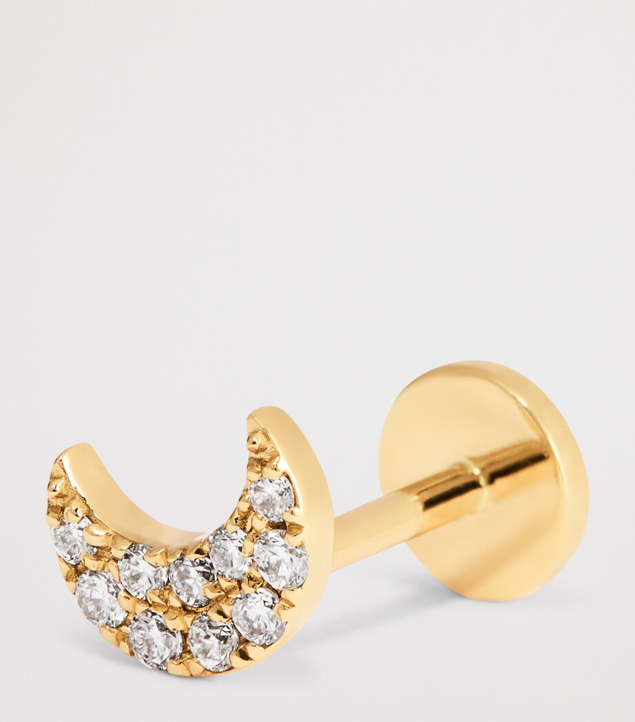 Yellow Gold and Diamond Crescent Moon Single Earring YELLOW GOLD Image 6