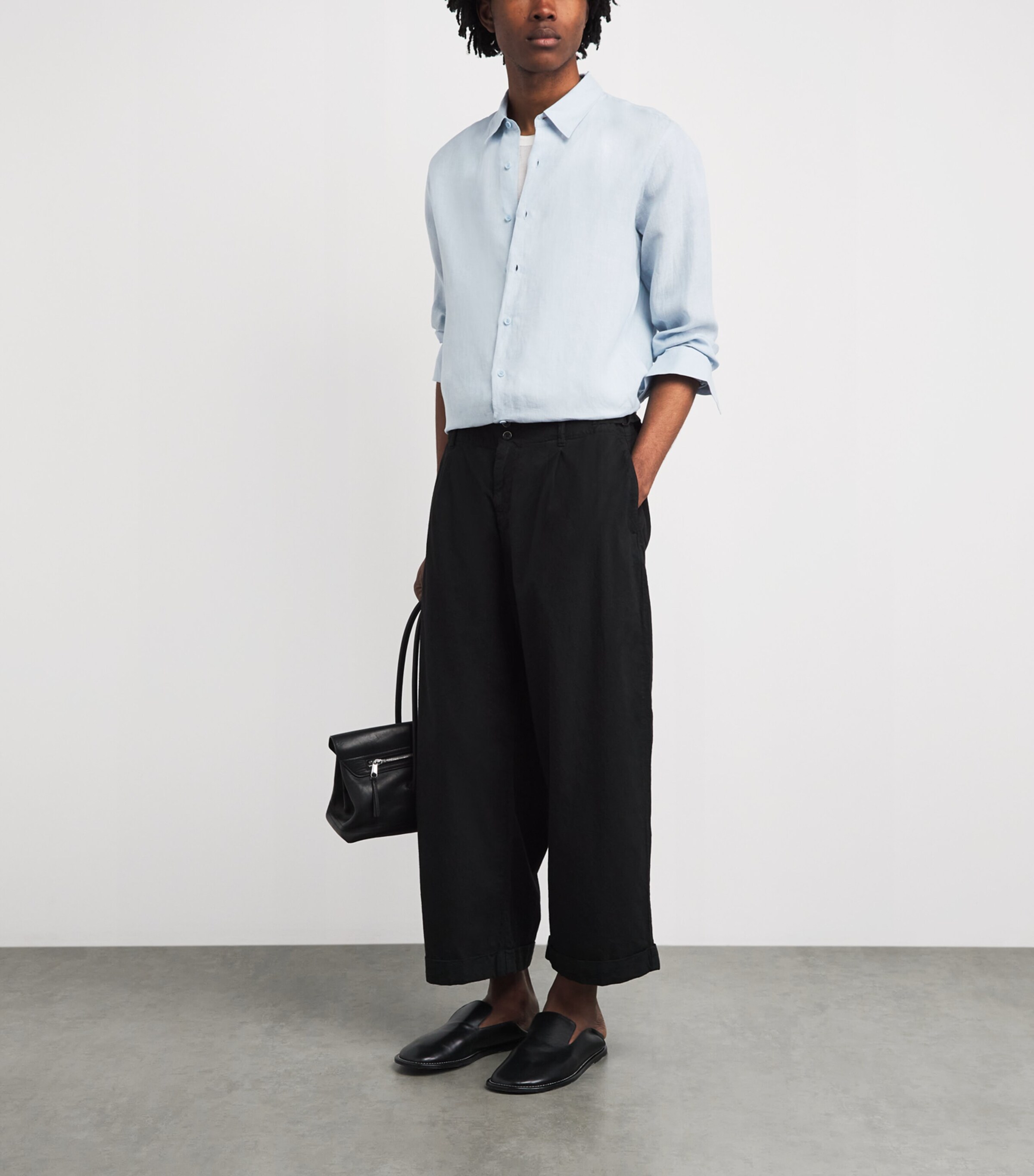 Sandro Paris Mens Linen Shirt Sky Blue Image 2