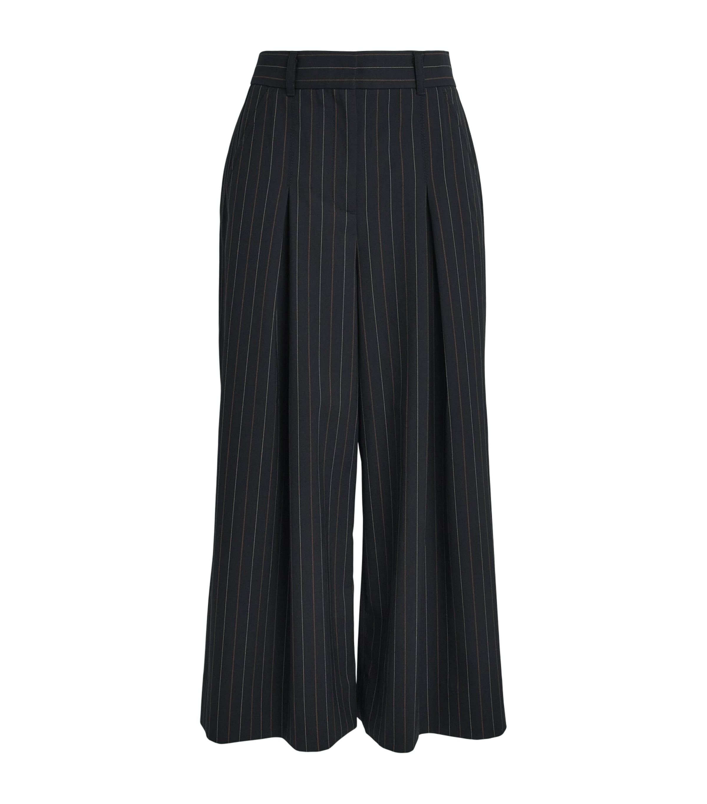 ME+EM Womens Pinstripe Cropped Wide-Leg Trousers Black Image 1