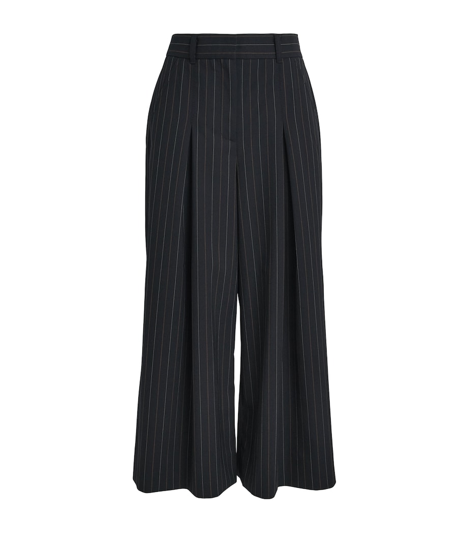 ME+EM Womens Pinstripe Cropped Wide-Leg Trousers Black Image 1