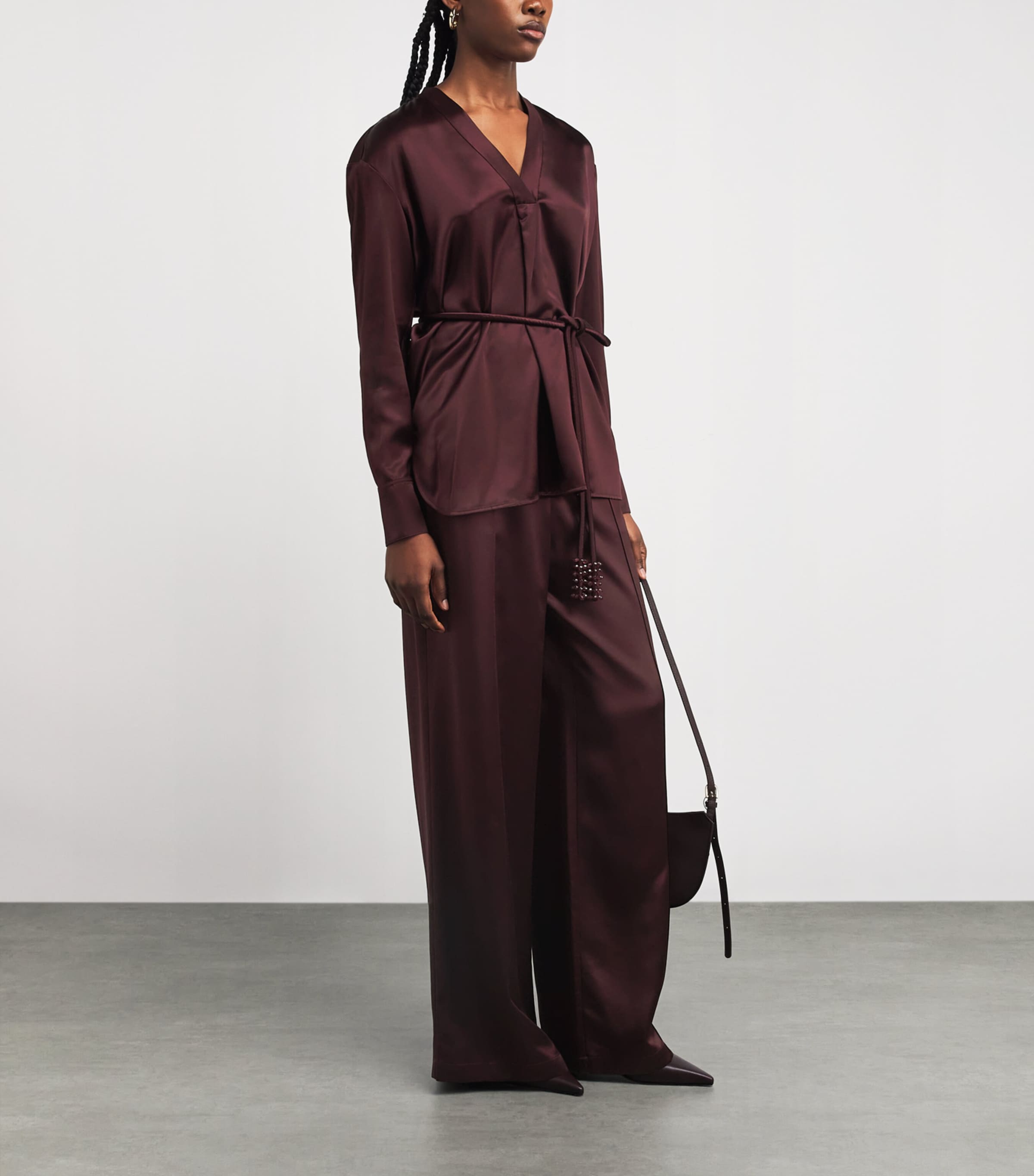 Satin Wide-Leg Trousers 600 MERLOT Image 2