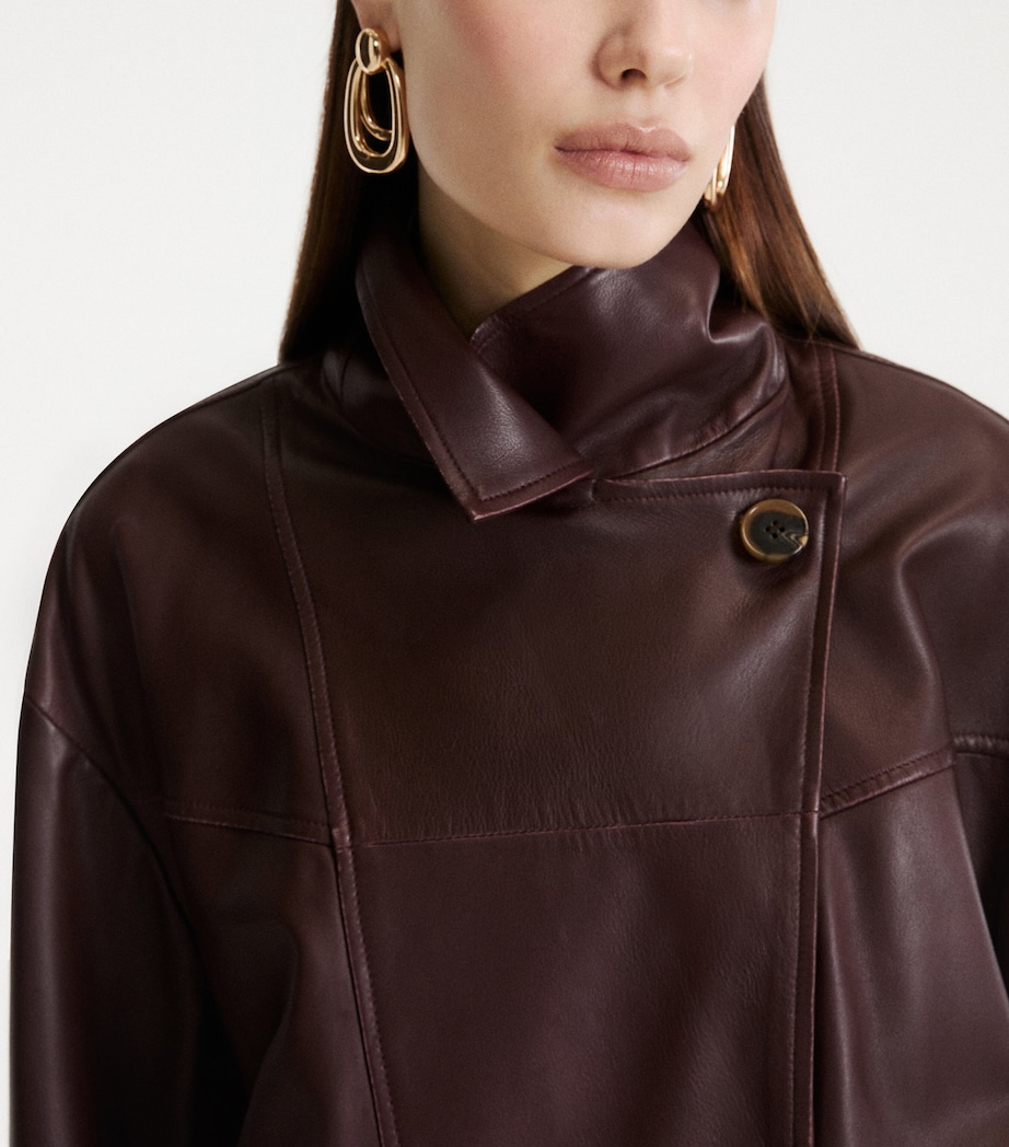 Marella Womens Leather Bomber Jacket Bordeaux Image 6