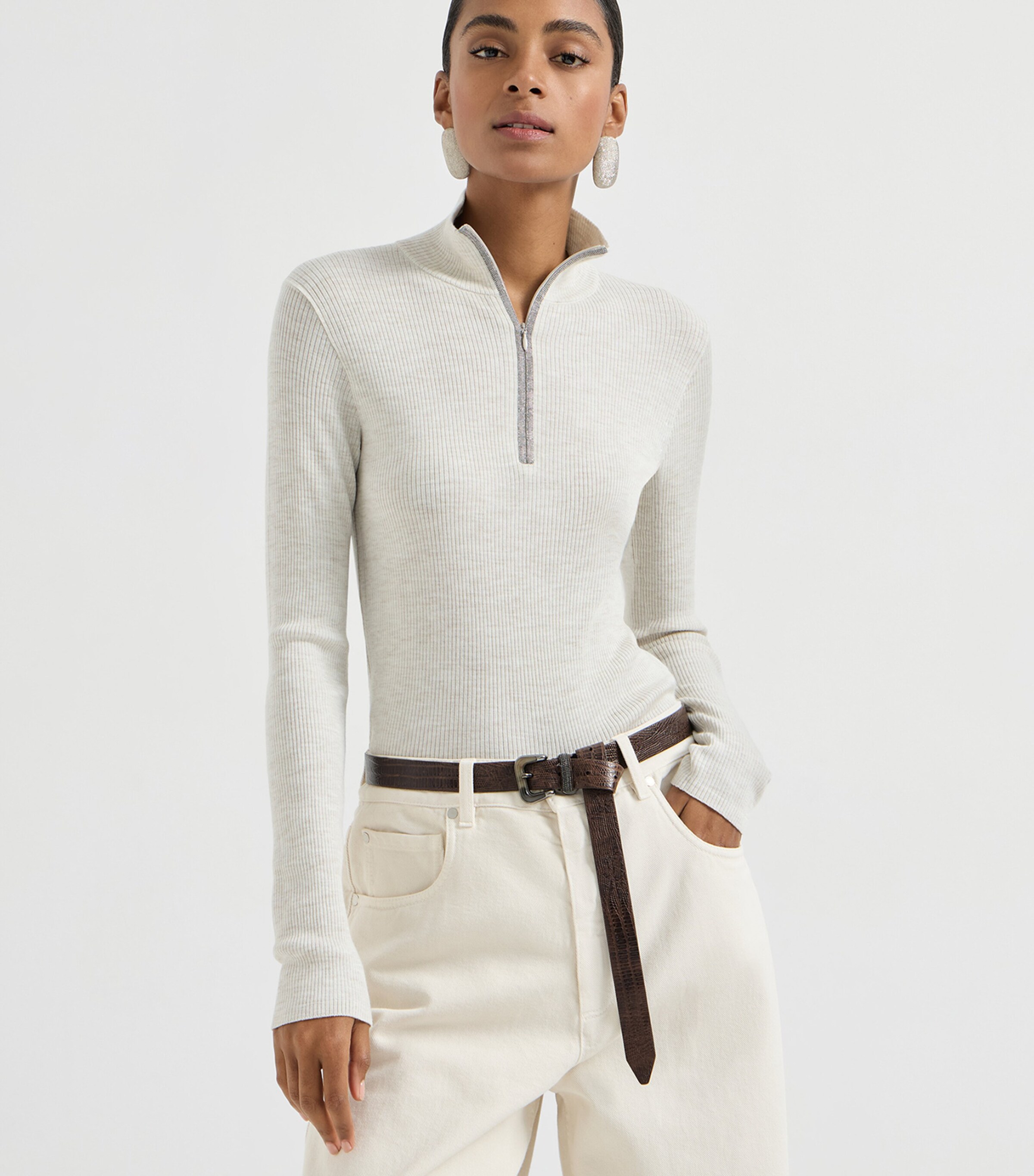 Brunello Cucinelli Womens Virgin Wool-Cashmere Half-Zip Sweater Image 4