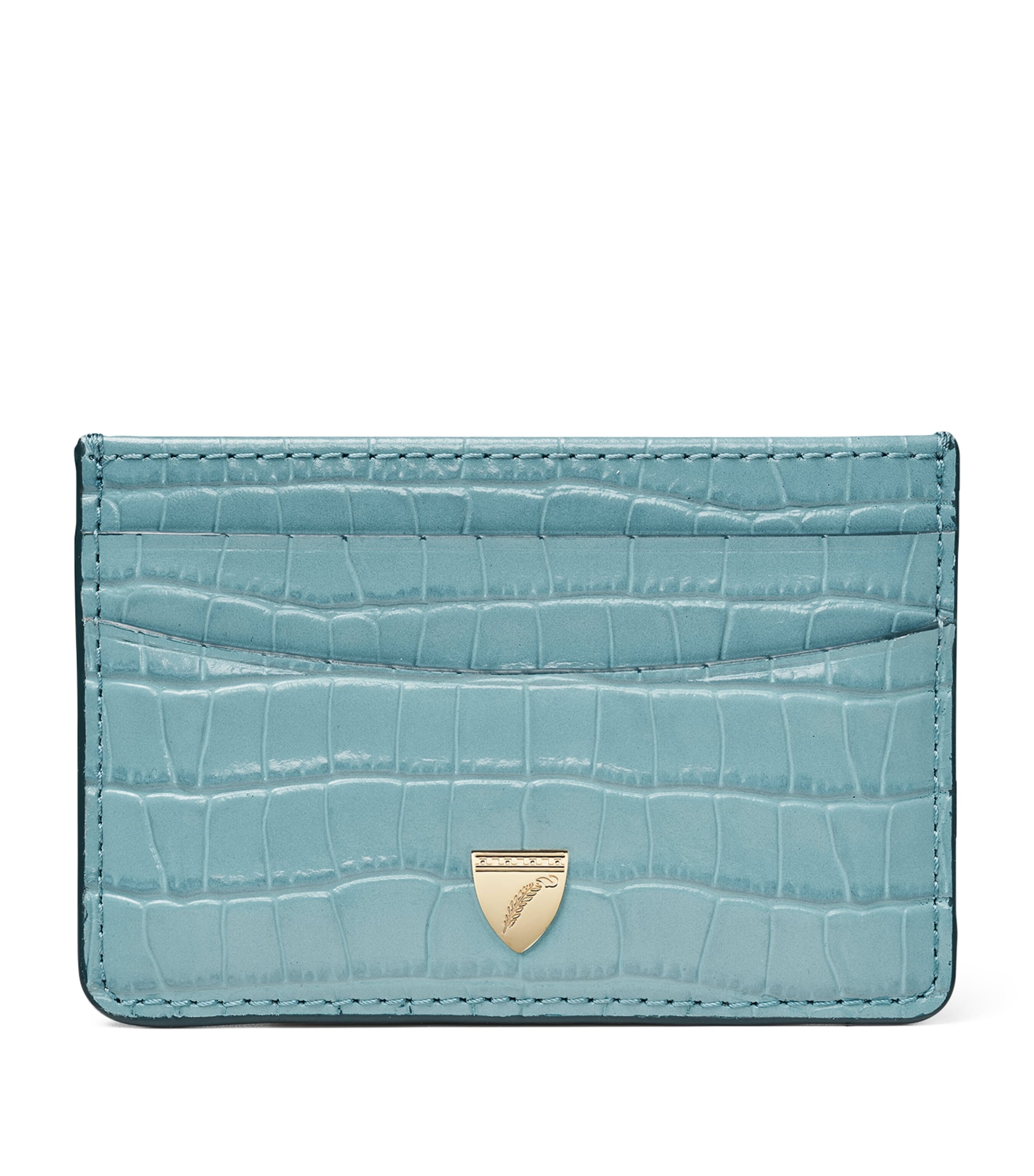 Aspinal Of London Croc-embossed Leather Card Holder In Blue