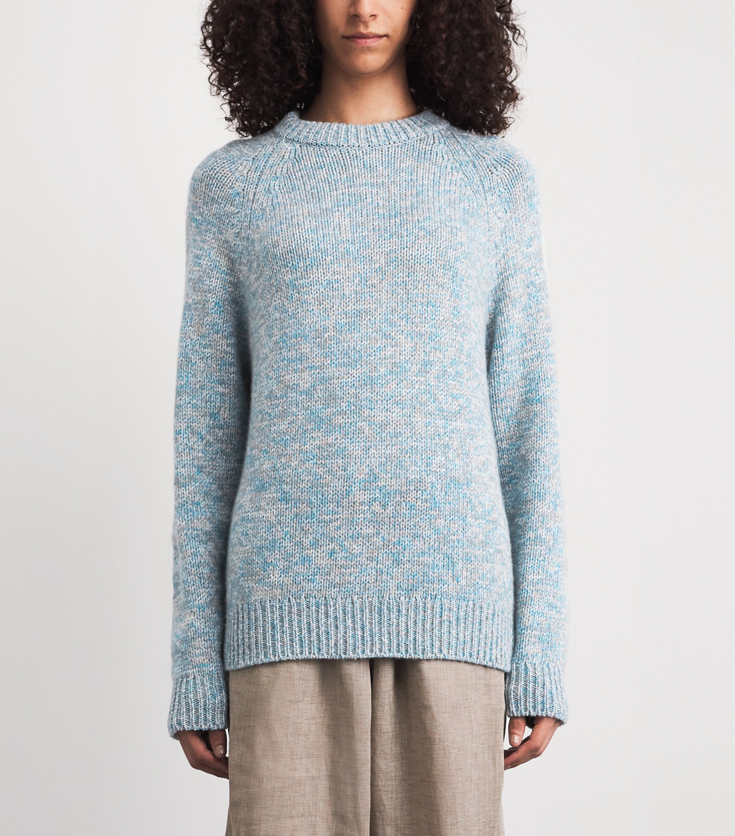 Johnstons Of Elgin Womens Cashmere Crew-Neck Fyfe Sweater Scapa Blu Mrl Image 4