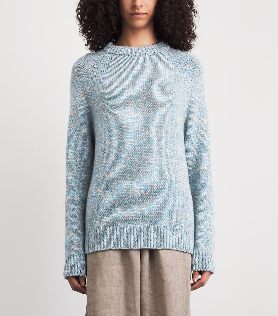 Johnstons Of Elgin Womens Cashmere Crew-Neck Fyfe Sweater Scapa Blu Mrl Image 4