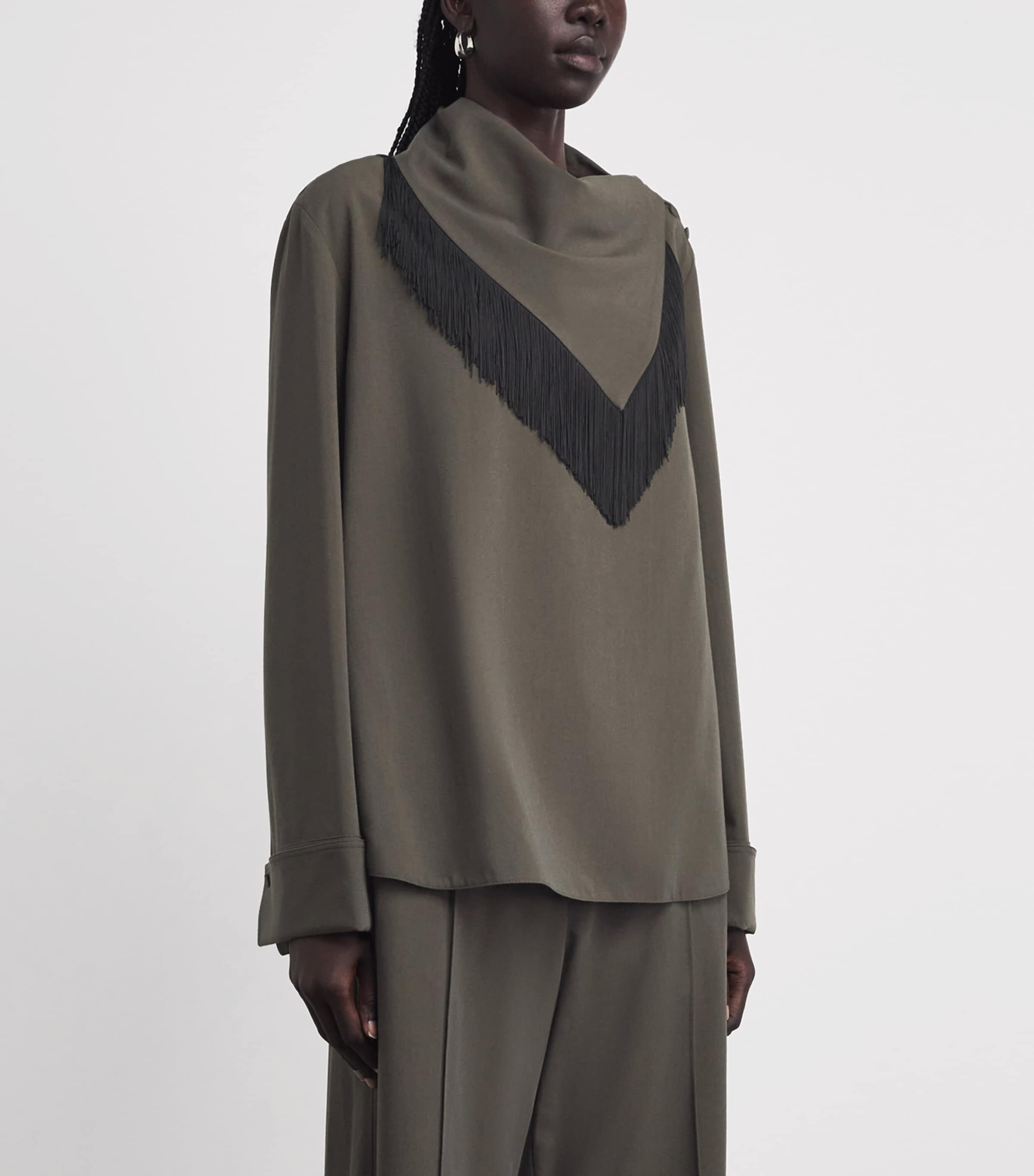 CAMILLA AND MARC Womens Draped-Neck Una Shirt Dark Emerald Image 4