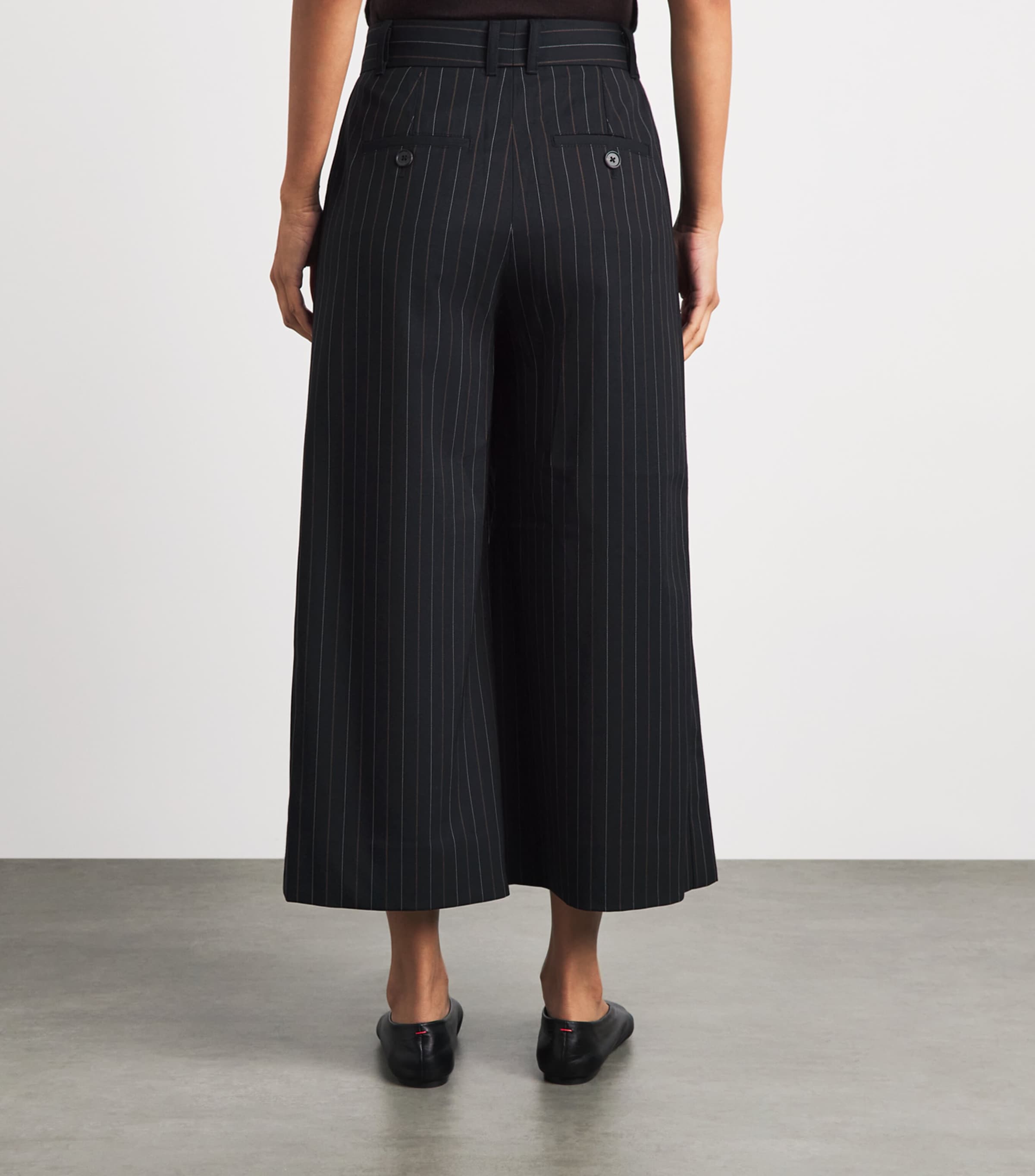 ME+EM Womens Pinstripe Cropped Wide-Leg Trousers Black Image 5