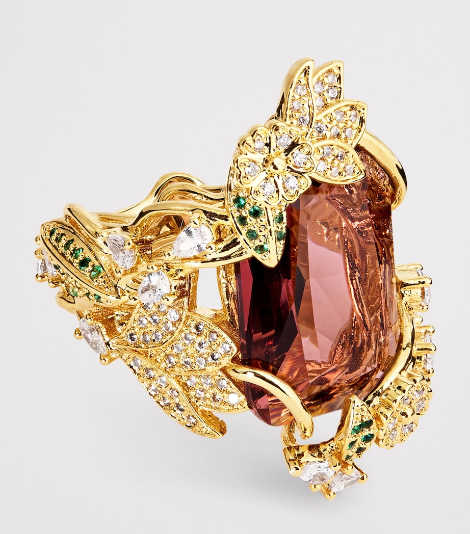 Embellished Bloom Cocktail Ring GOLD/BURGUNDYGLDBUR Image 4