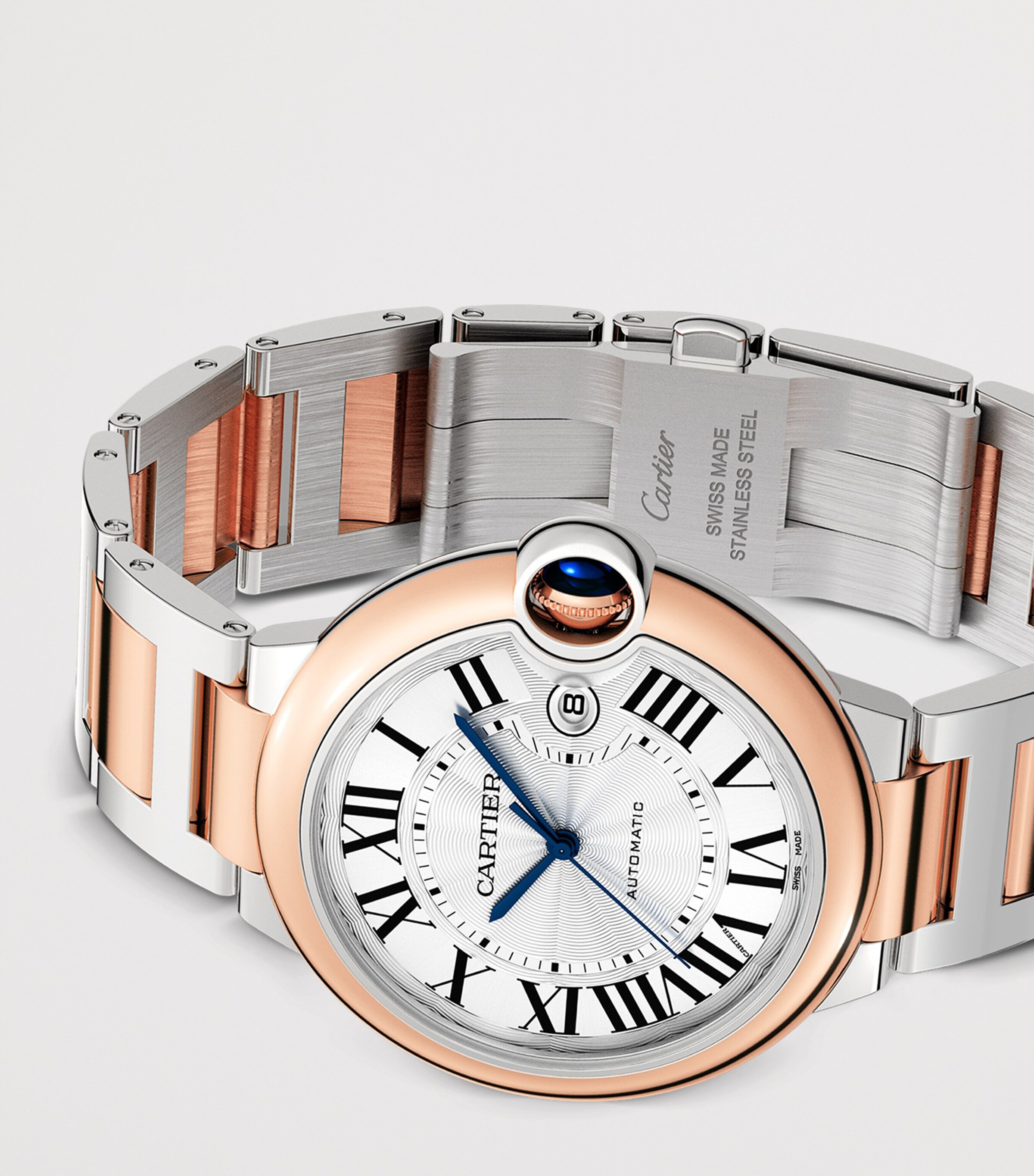 Cartier Rose Gold and Stainless Steel Ballon Bleu de Cartier Watch 42mm Silvered Image 4