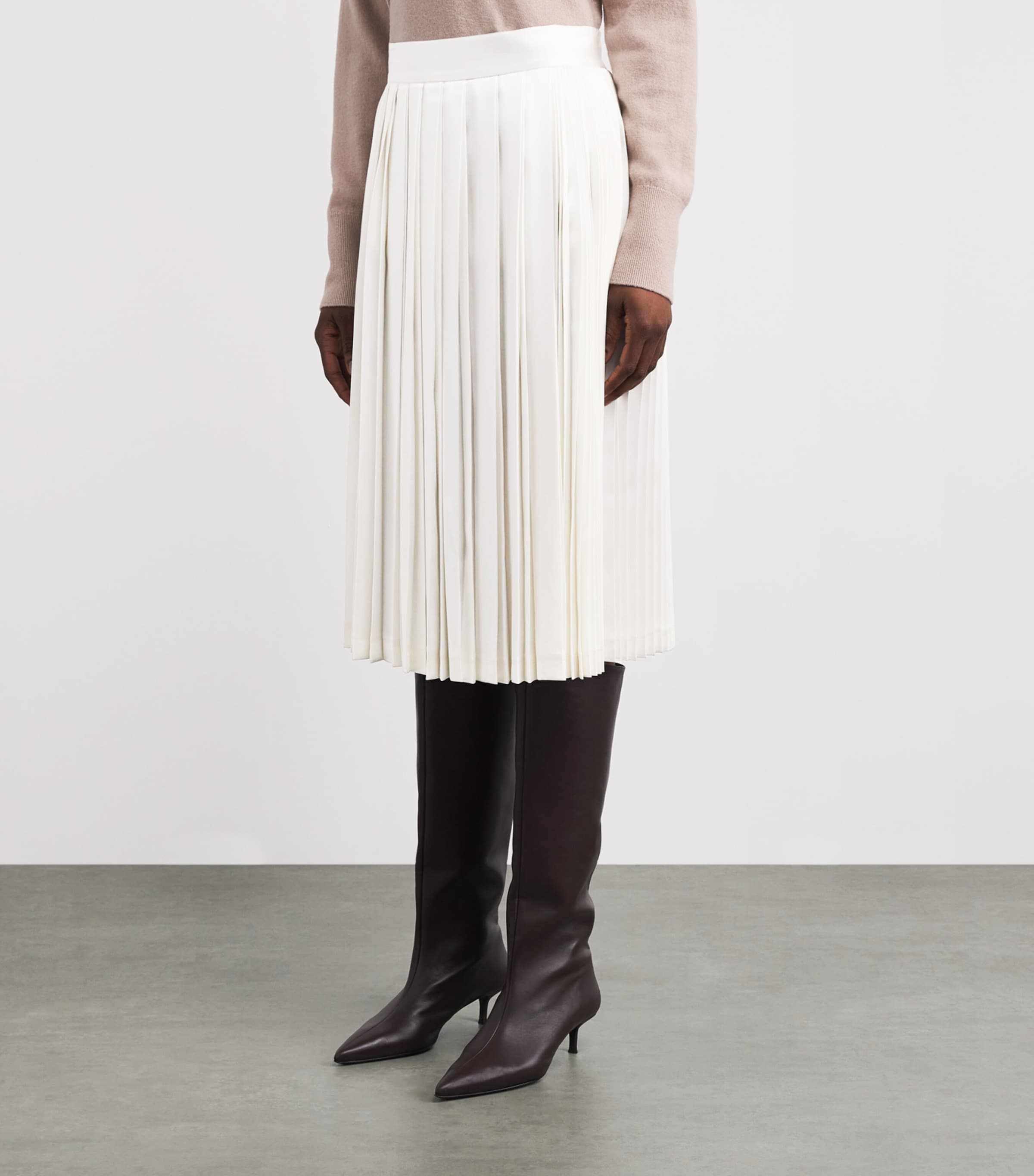 Laura Pitharas Womens Silk Pleated Midi Skirt Ivory Excl Image 4