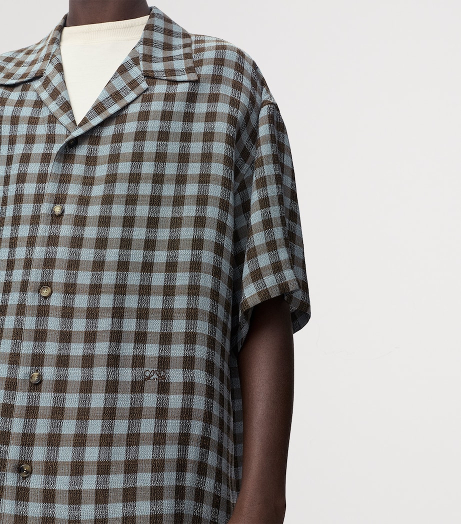 LOEWE Mens Check Short-Sleeve Shirt Blue/brown Image 5