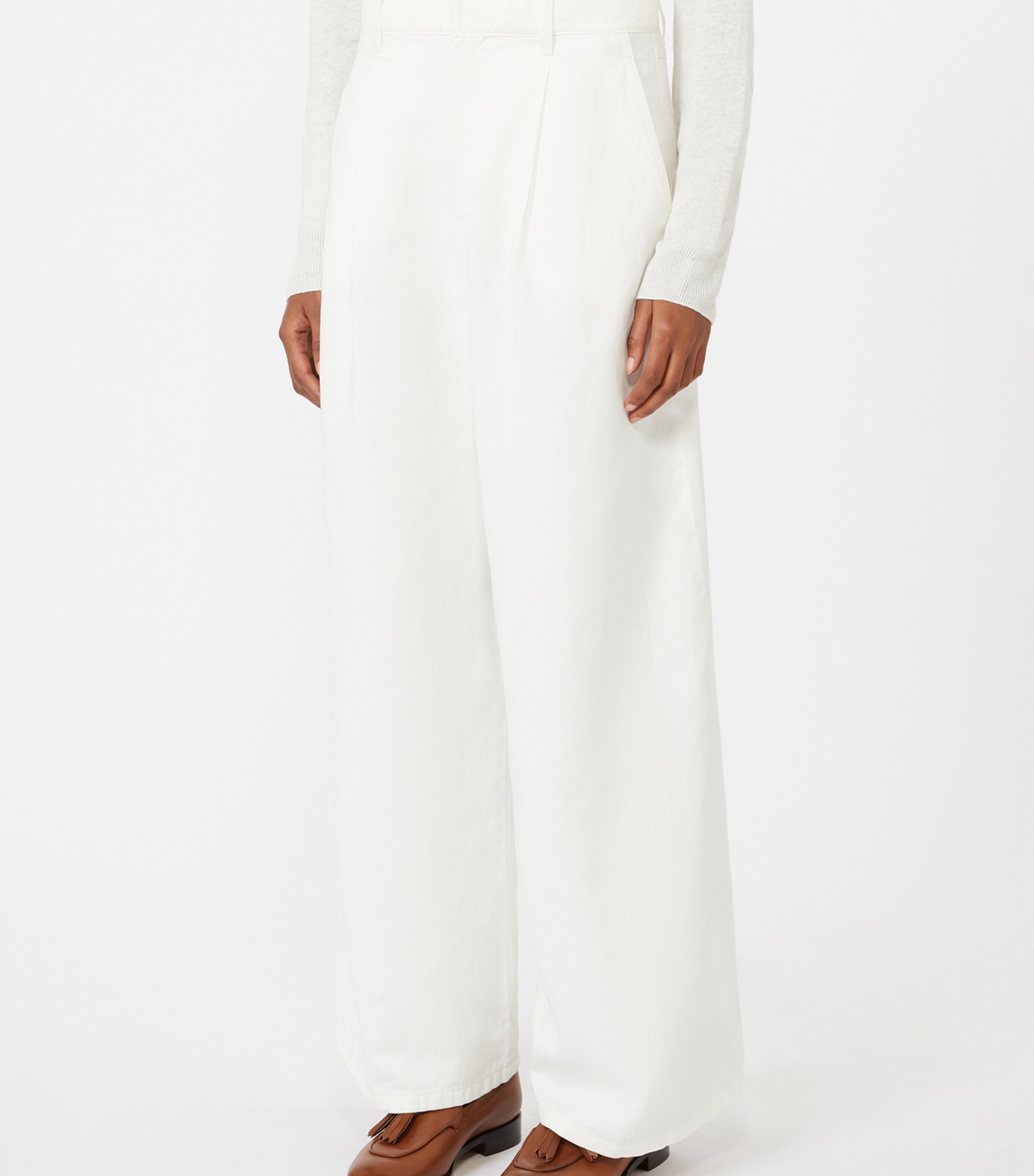 Max Mara Womens Cotton-Linen Aloa Trousers White Image 3