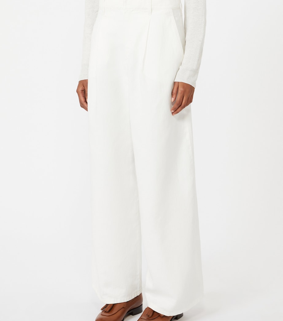 Max Mara Womens Cotton-Linen Aloa Trousers White Image 3
