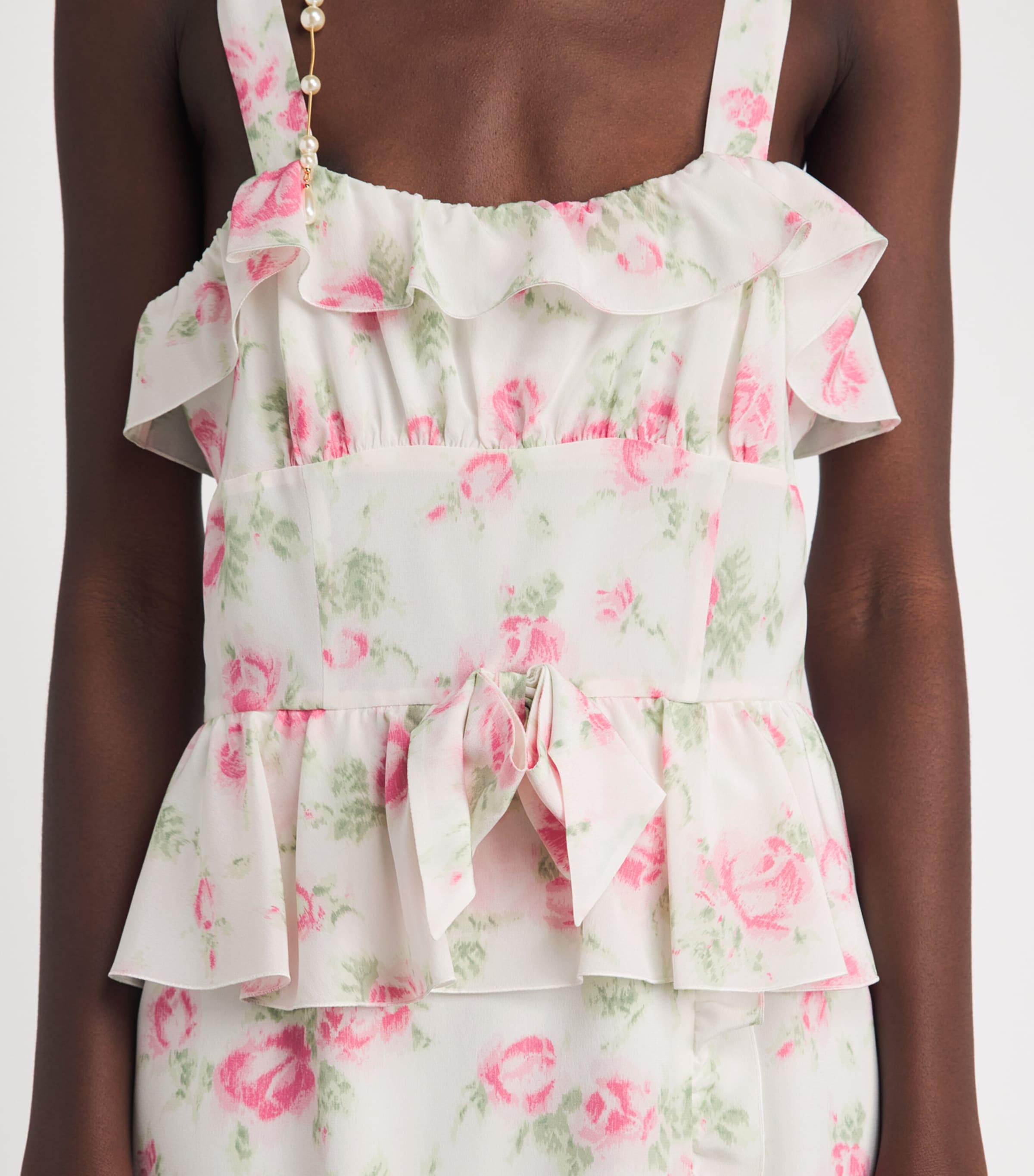 Alessandra Rich Womens Silk Floral Ruffled Midi Dress Pink White Image 3