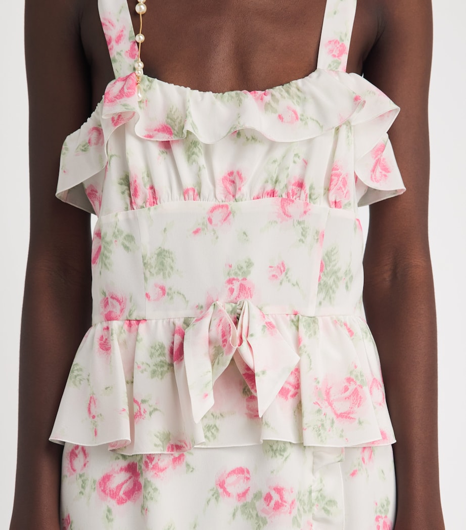 Alessandra Rich Womens Silk Floral Ruffled Midi Dress Pink White Image 3