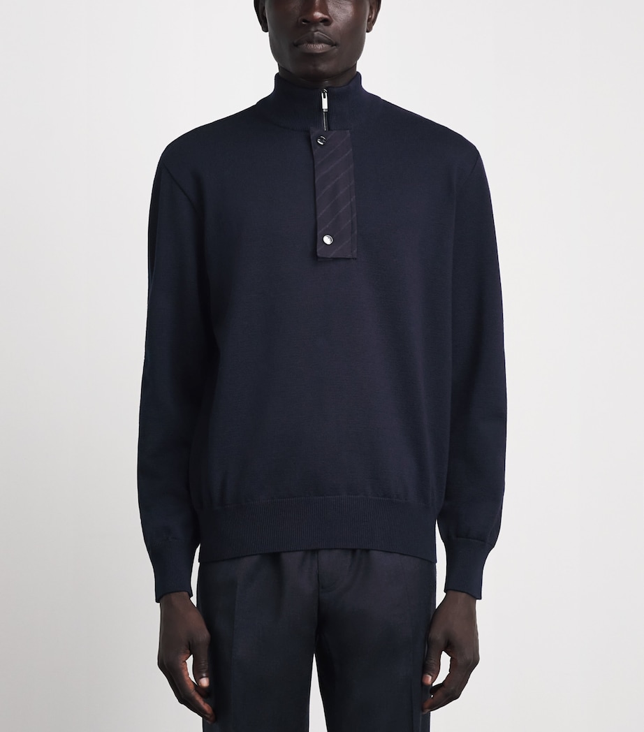 Paul & Shark Mens Virgin Wool Quarter-Zip Sweater Blue Image 4