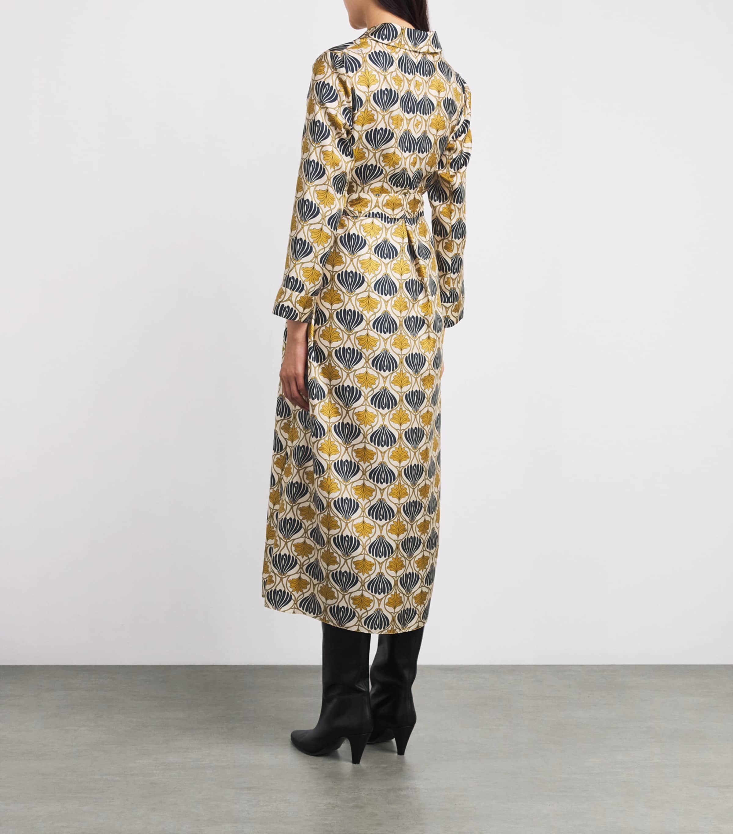 Silk Patterned Kaftan Midi Dress MUSTARD Image 3