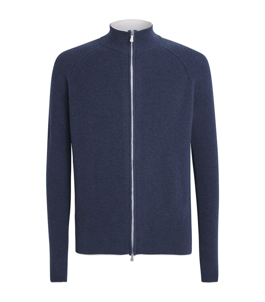 Eleventy Mens Wool Zip-Up Cardigan Blu Royal E Bianco Image 1