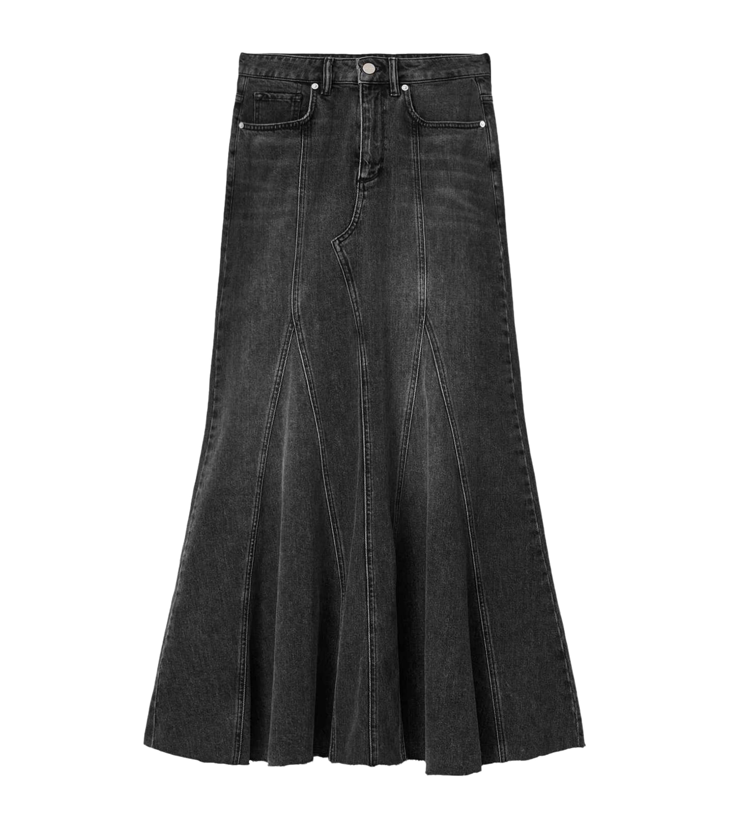 AllSaints Womens Denim Alma Maxi Skirt Washed Black Image 1