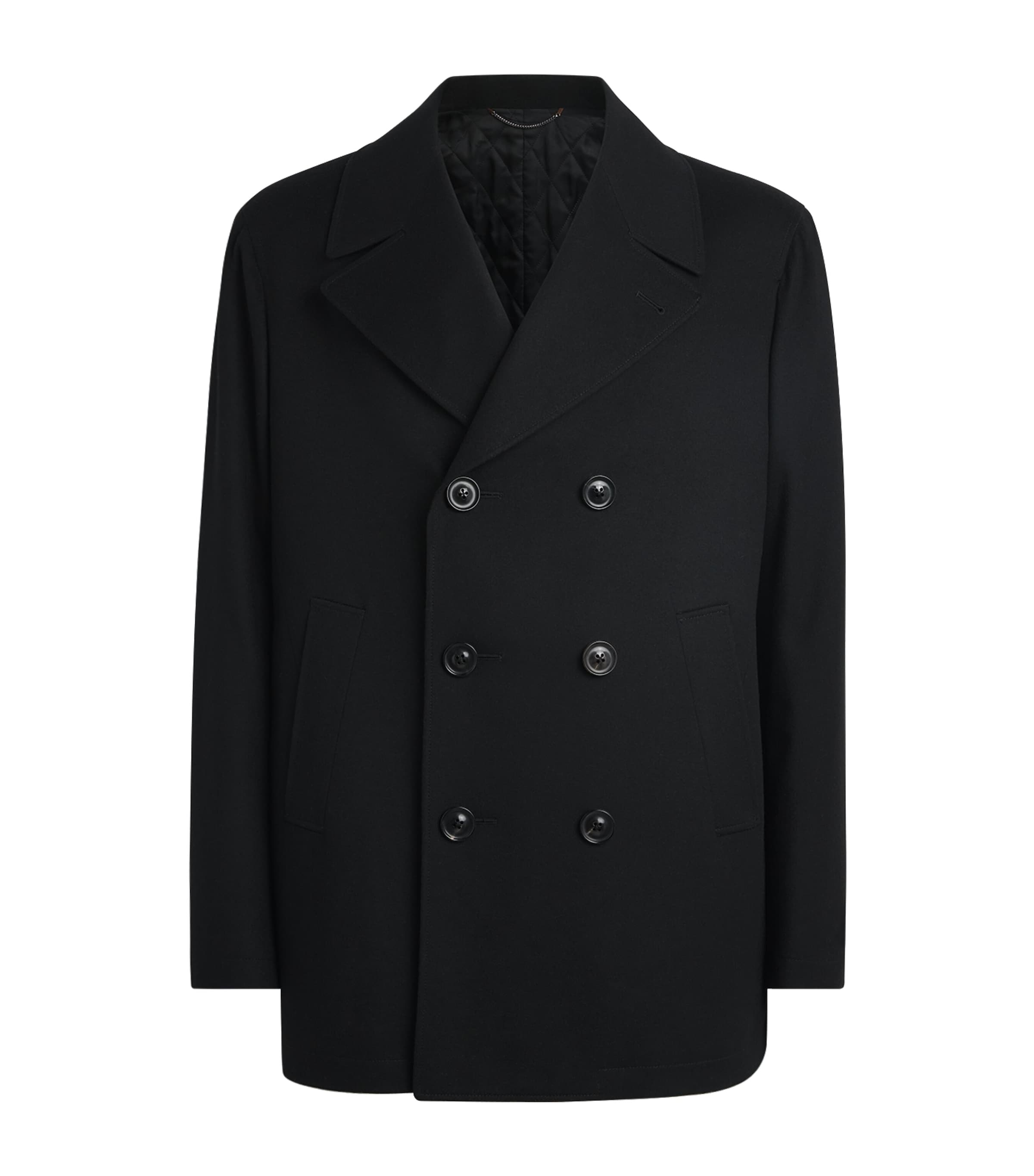 Canali Mens Wool-Cashmere Pea Coat Black Image 1