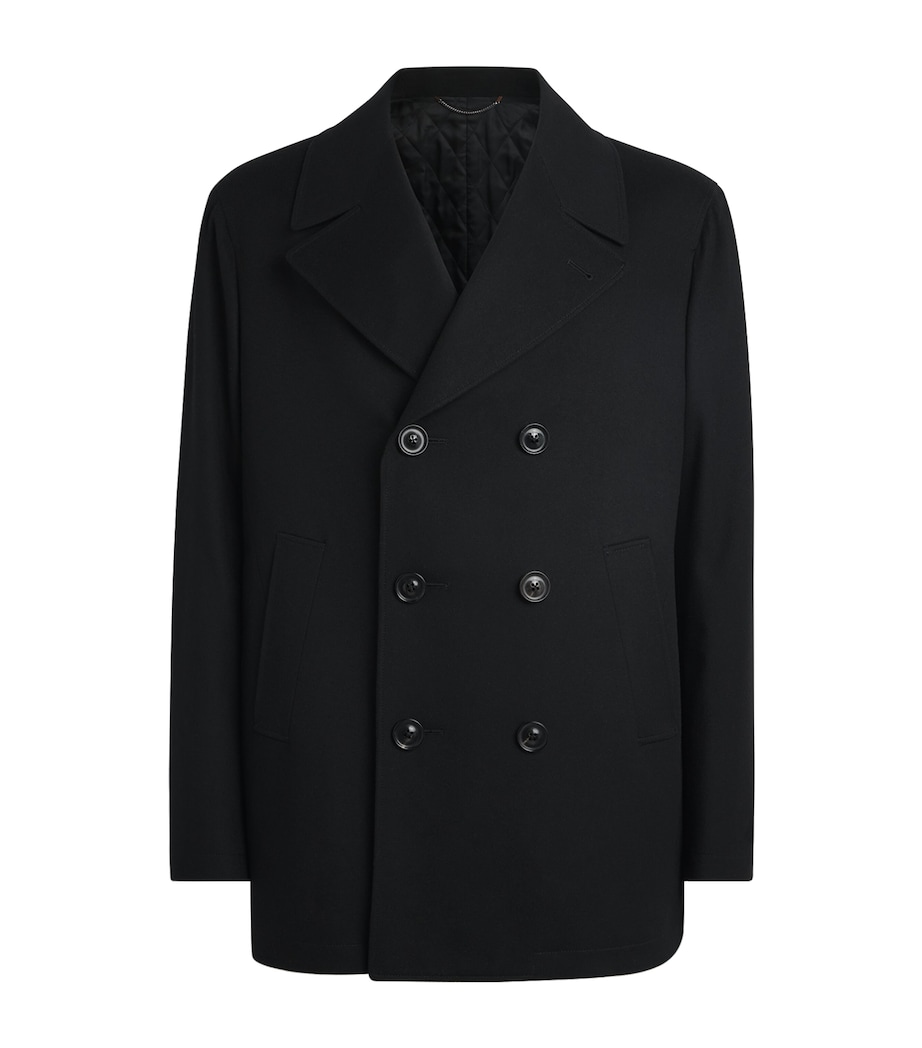 Canali Mens Wool-Cashmere Pea Coat Black Image 1