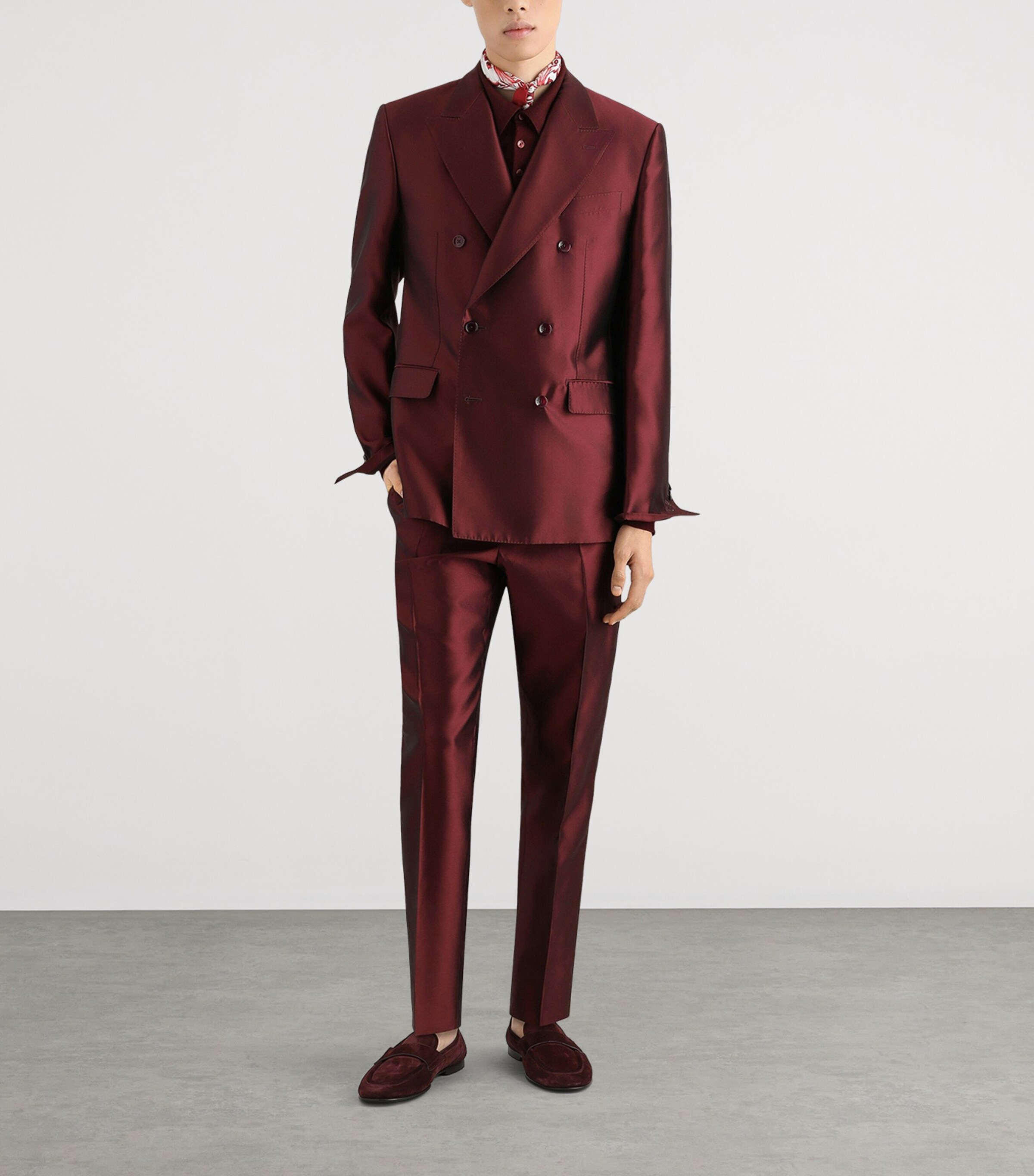 Dolce&Gabbana Mens Satin Double-Breasted Blazer Wine Image 2
