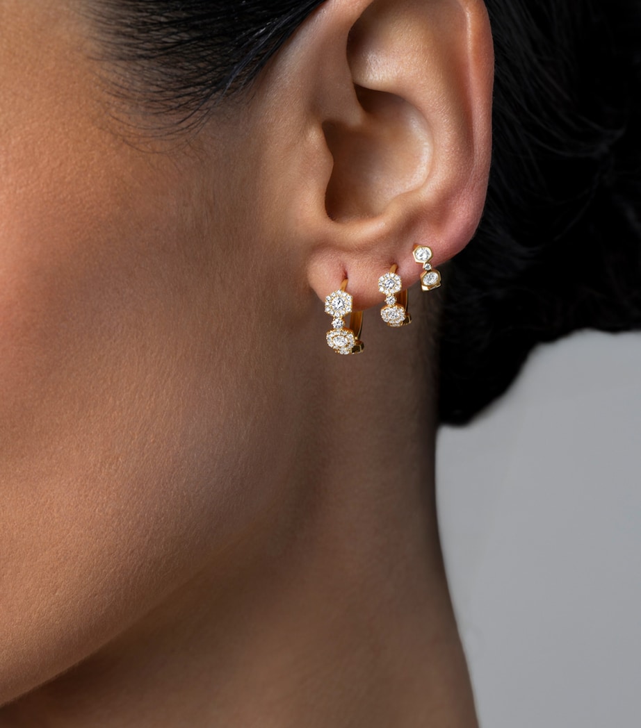David Morris Small Yellow Gold and Diamond Triolette Hexagon Single Hoop Earring Clear Image 2