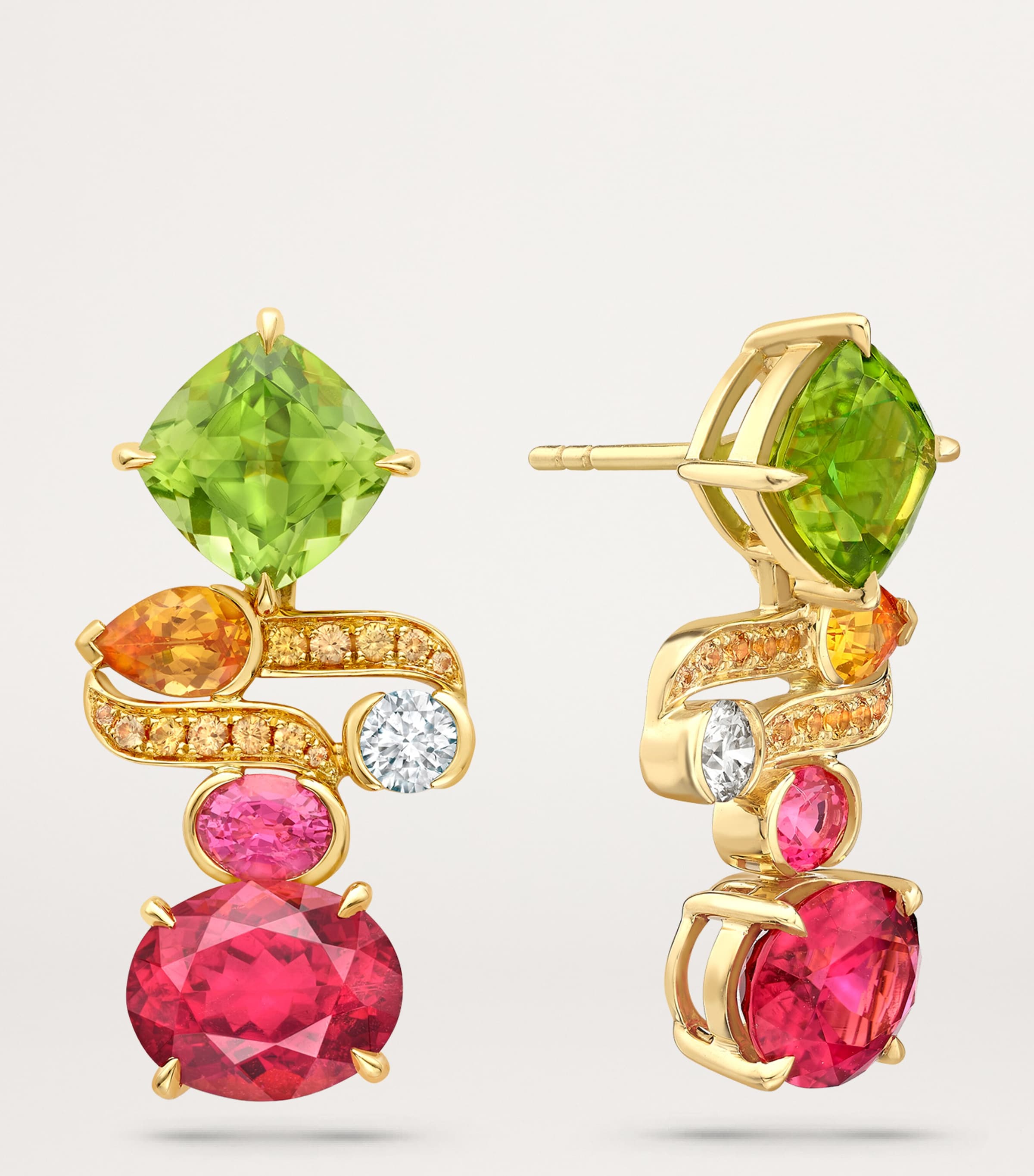 French Gold, Diamond and Mixed Gemstone Play of Light Earrings YELLOW GOLD Image 3