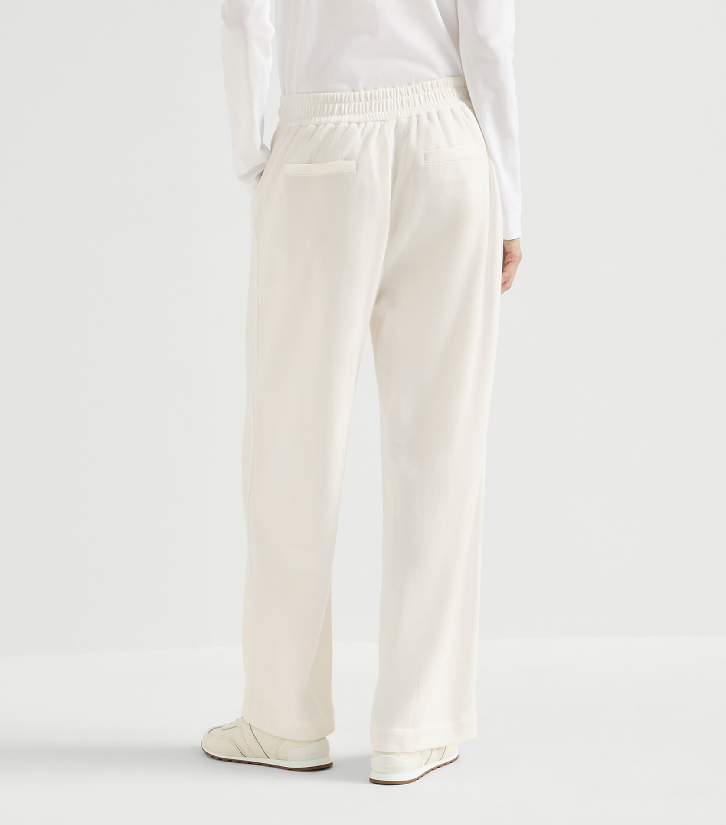 Brunello Cucinelli Womens Piqué Drawstring Straight Trousers White Image 4