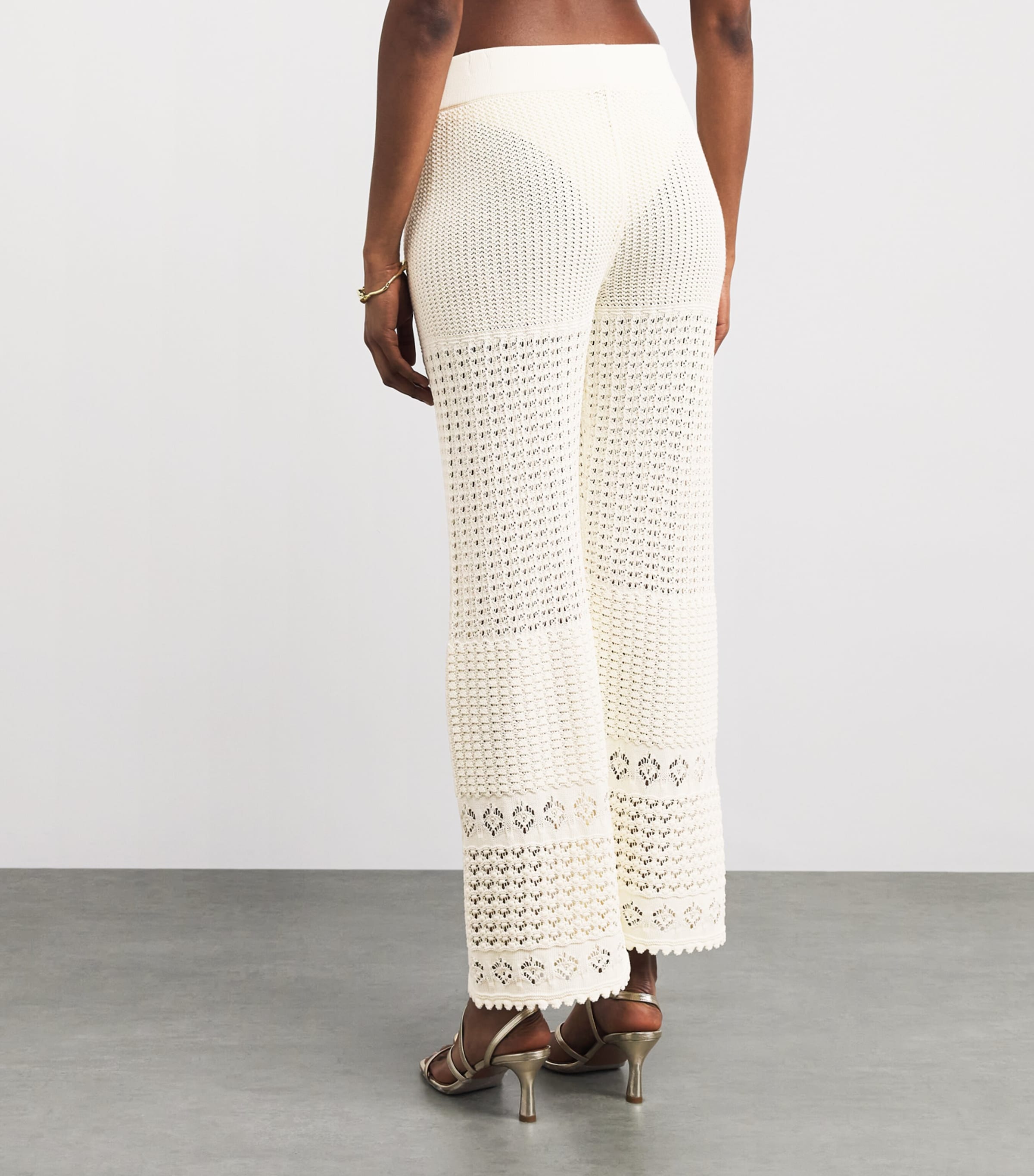 Eres Womens Crochet Emblème Wide-Leg Trousers Ecru Image 5