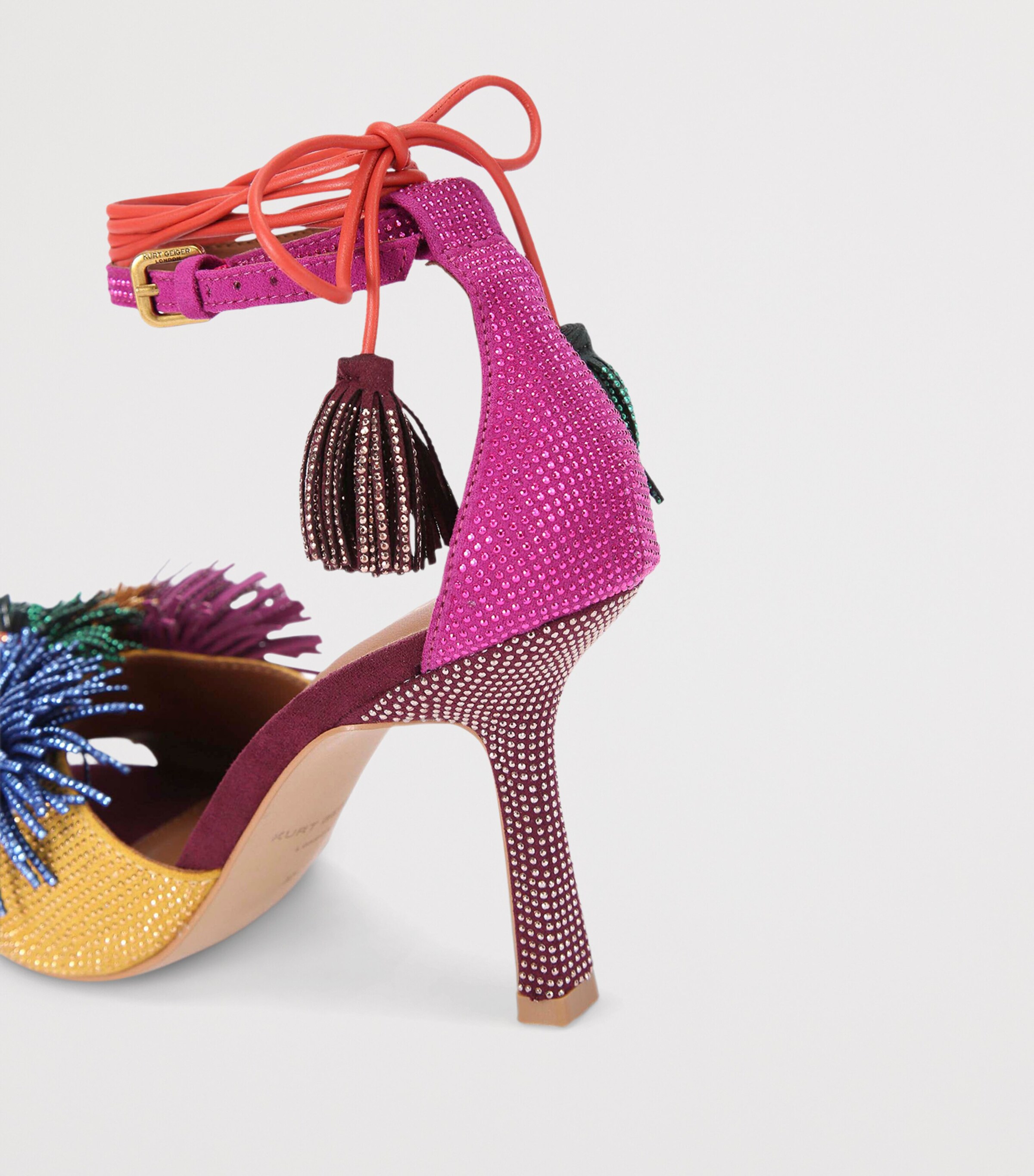 Kurt Geiger London Suede Embellished Pom Pom Sandals Wine Comb Image 2