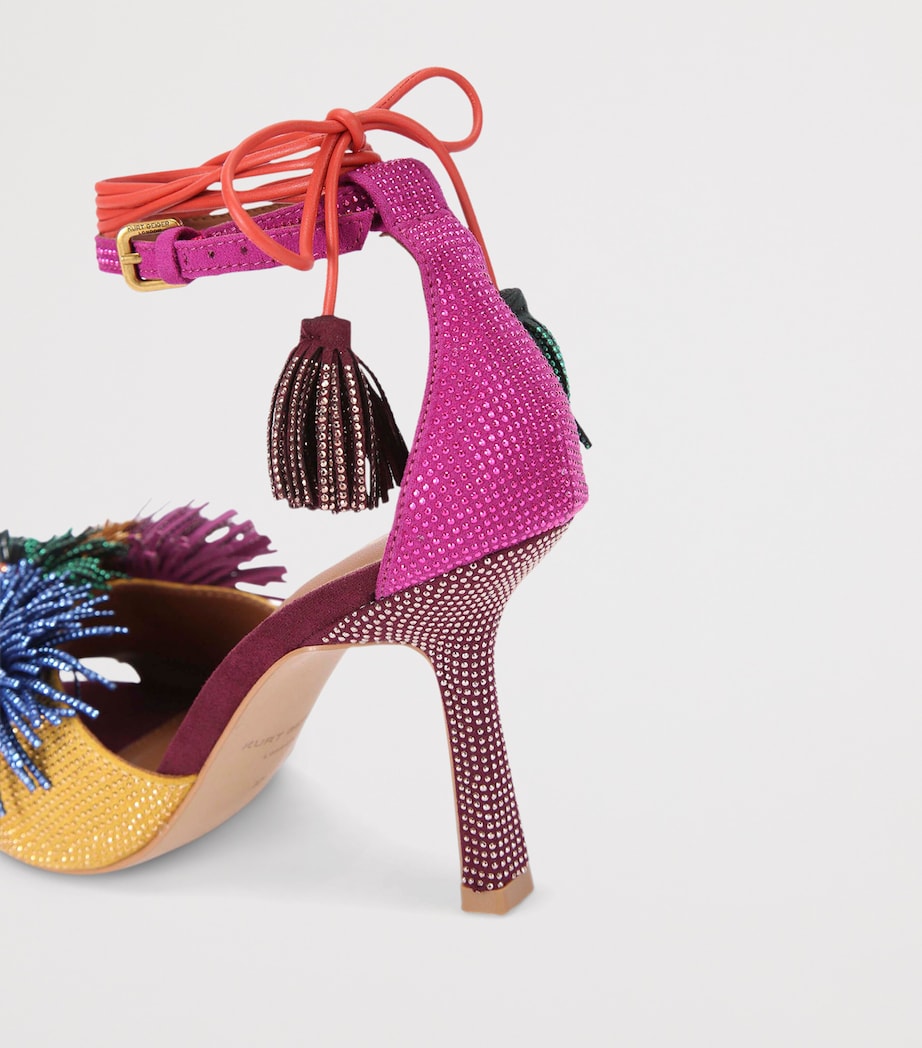 Kurt Geiger London Suede Embellished Pom Pom Sandals Wine Comb Image 2