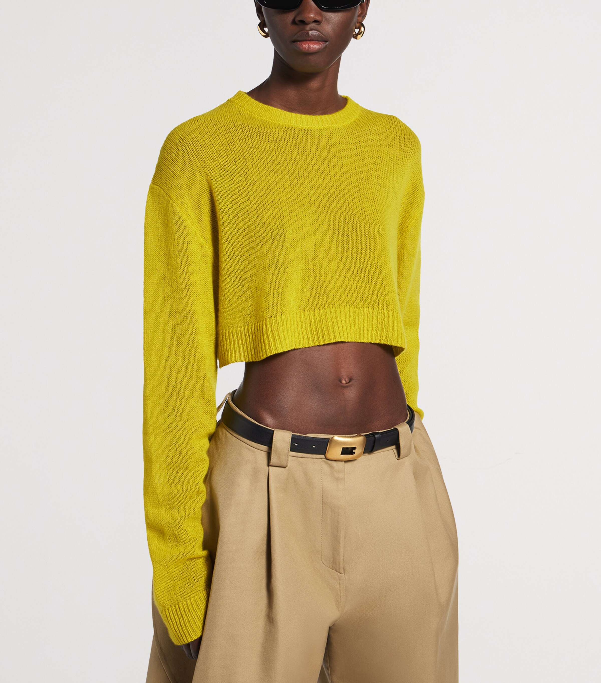 Balenciaga Womens Cashmere Crew-Neck Cropped Sweater Image 5