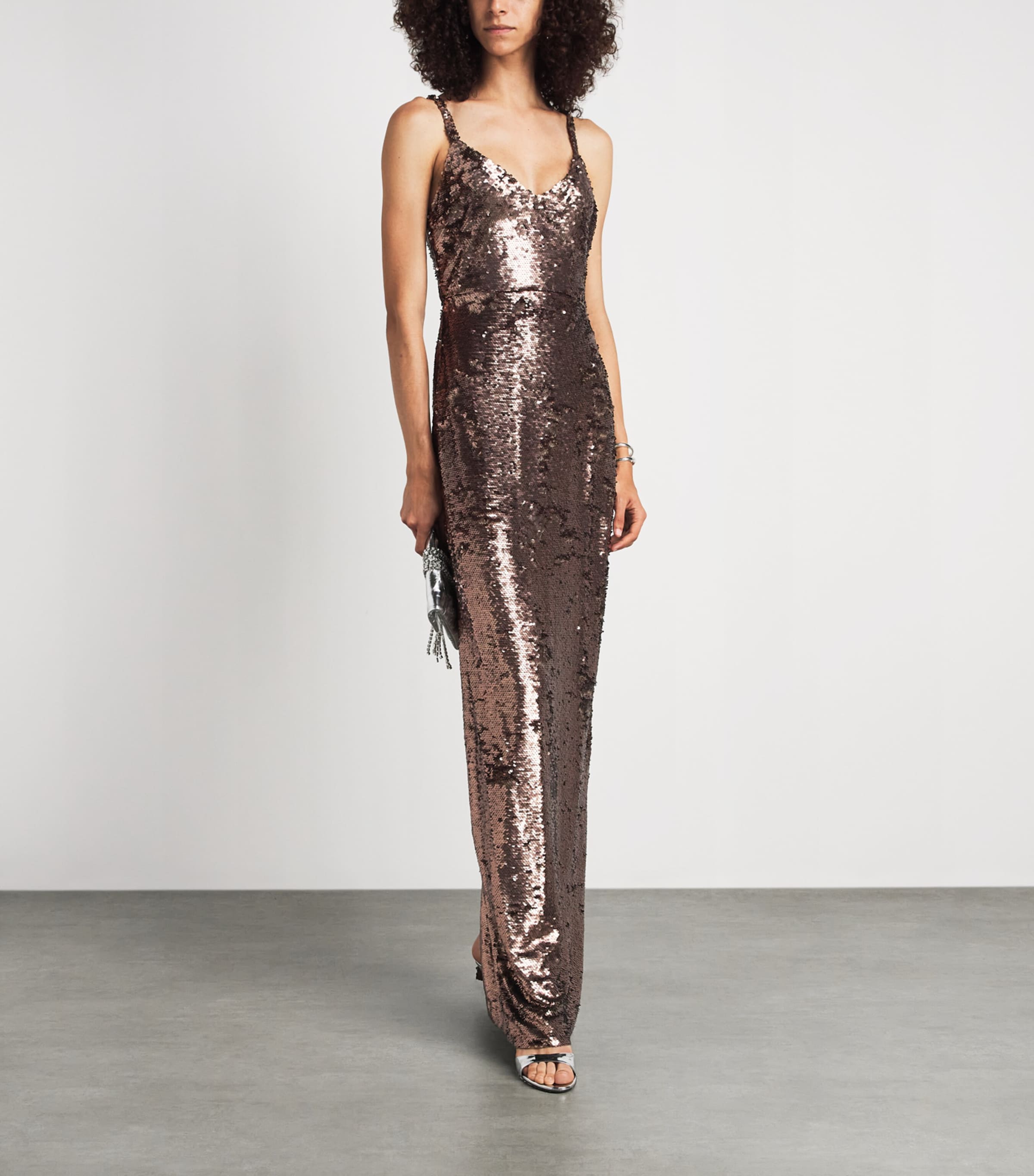 L'Agence Womens Sequinned Karma Maxi Dress Dksb Dark Cardamom Image 2