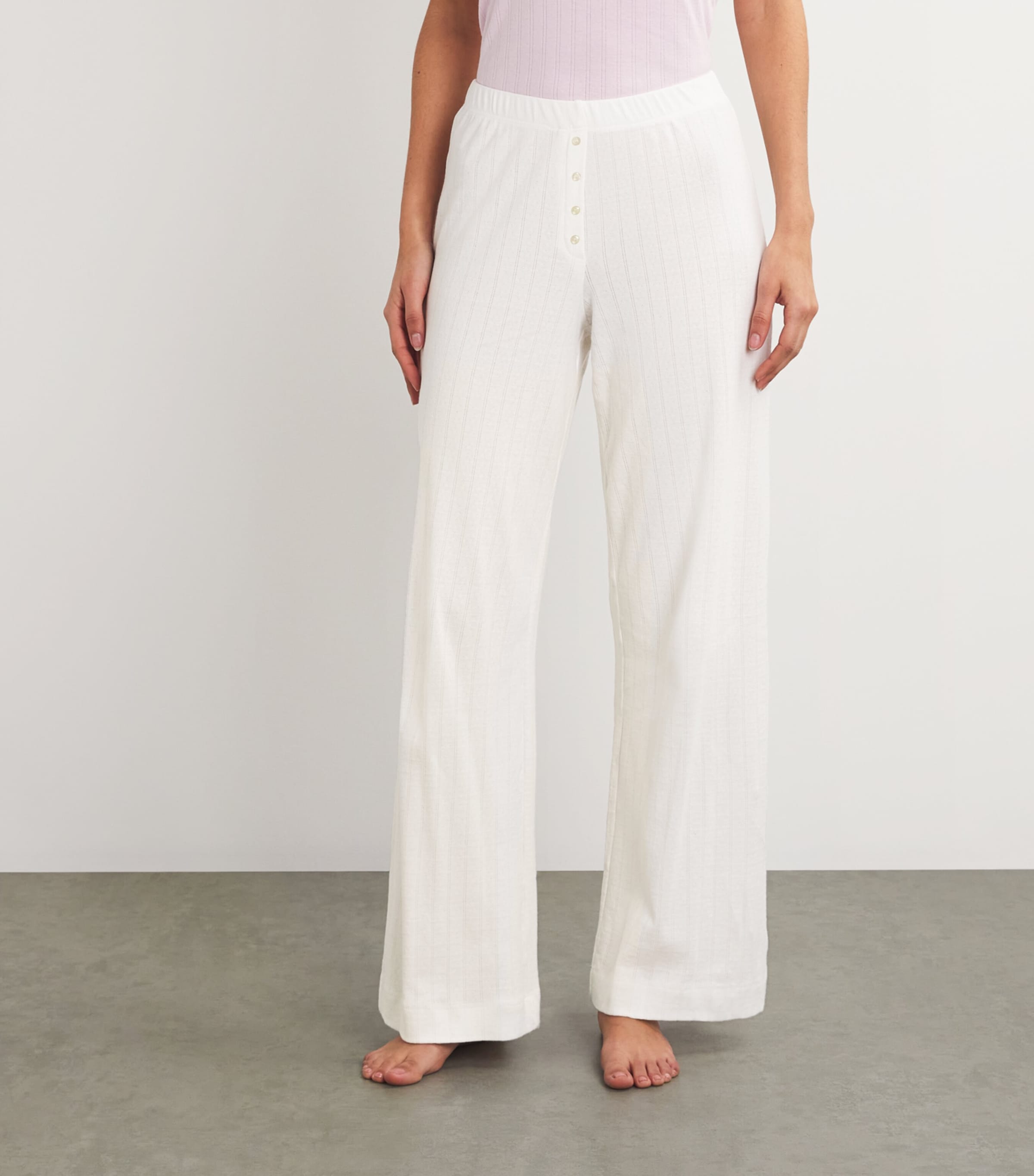 Cotton Pointelle Lounge Trousers WHITE Image 3