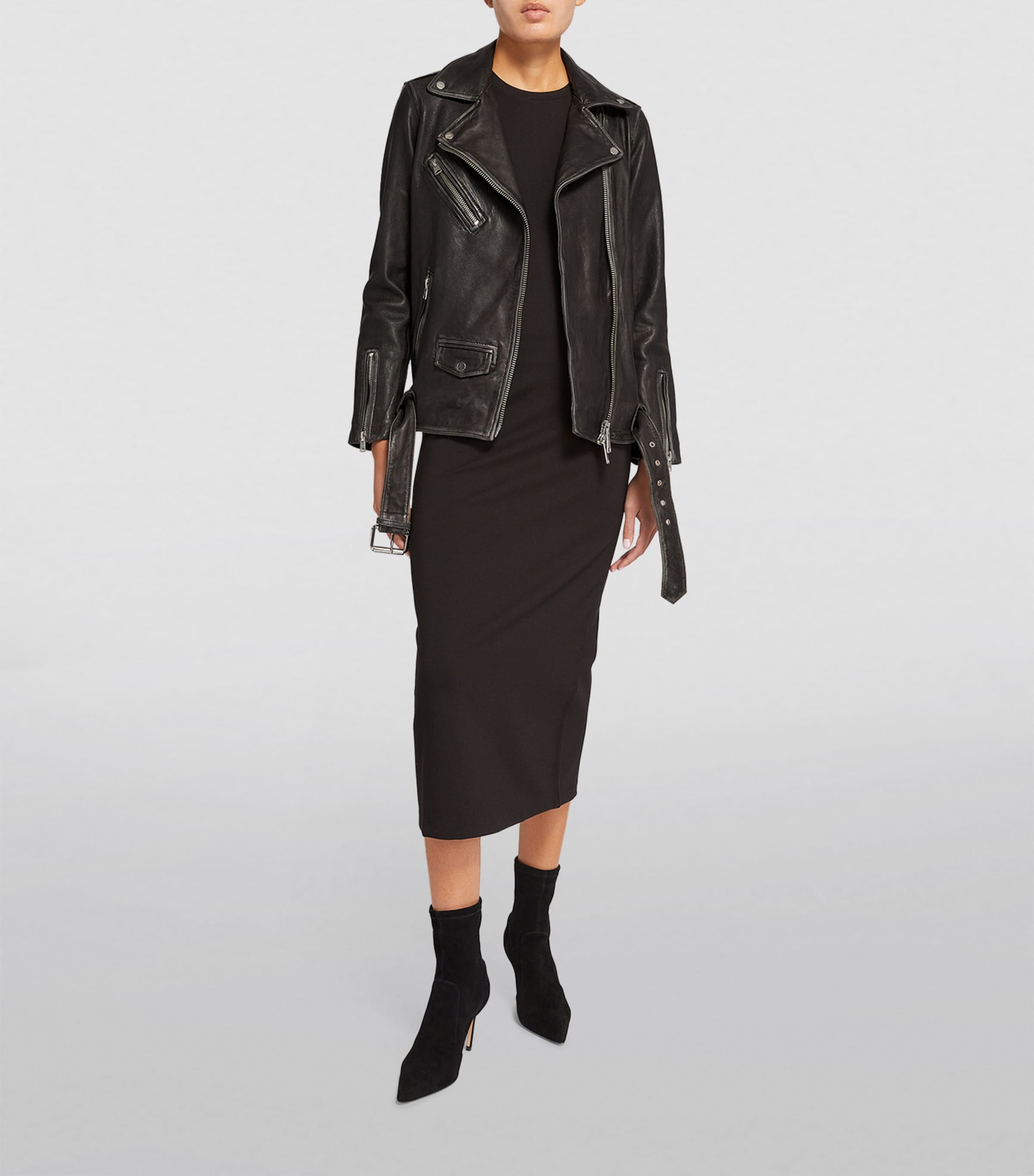 AllSaints Womens Leather Billie Biker Jacket Black Image 2