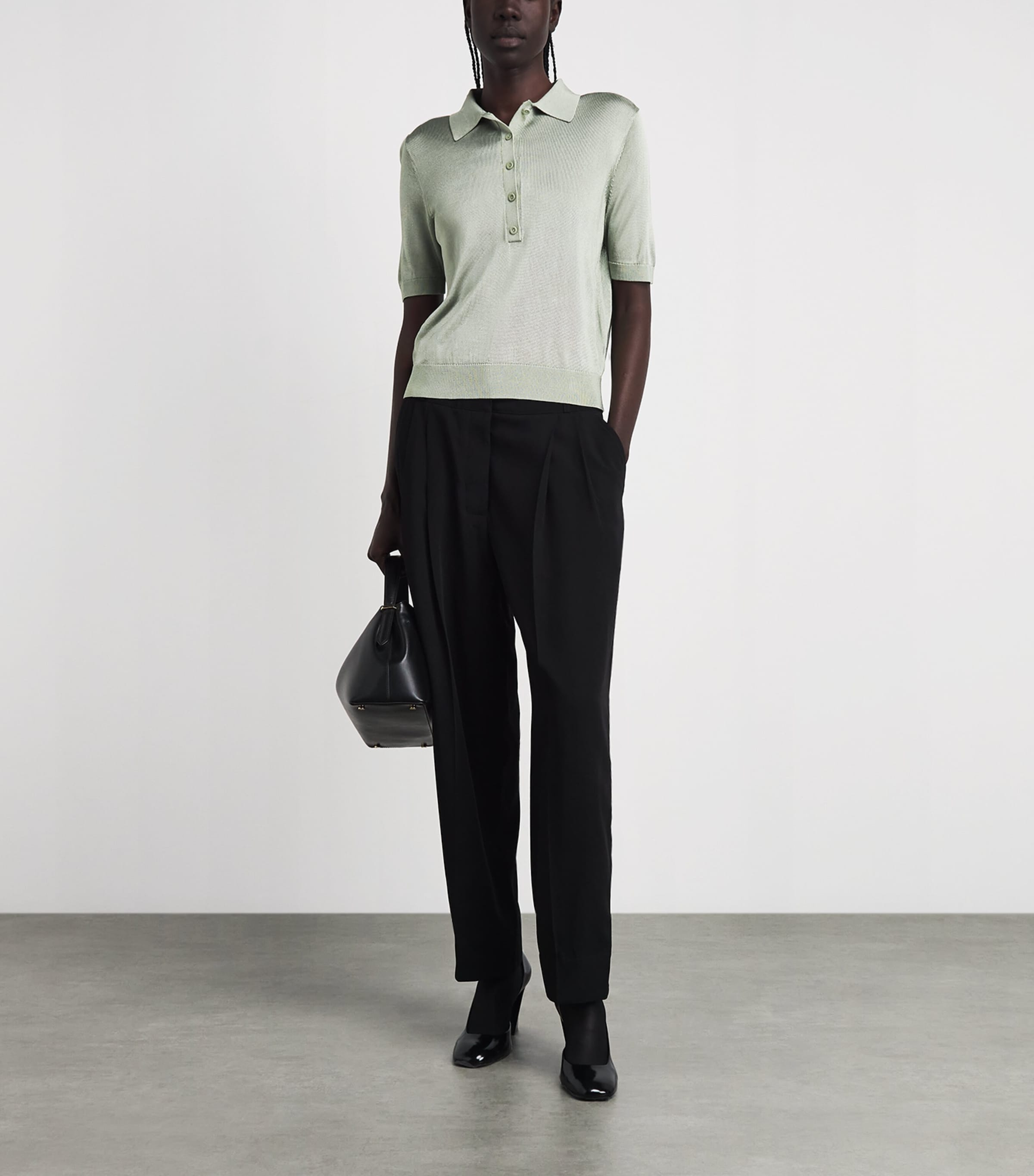 Theory Womens Linen-Blend Sheer Polo Shirt Delicate Green Image 2