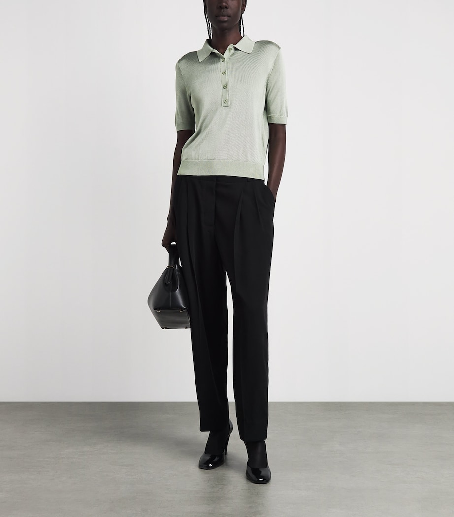 Theory Womens Linen-Blend Sheer Polo Shirt Delicate Green Image 2