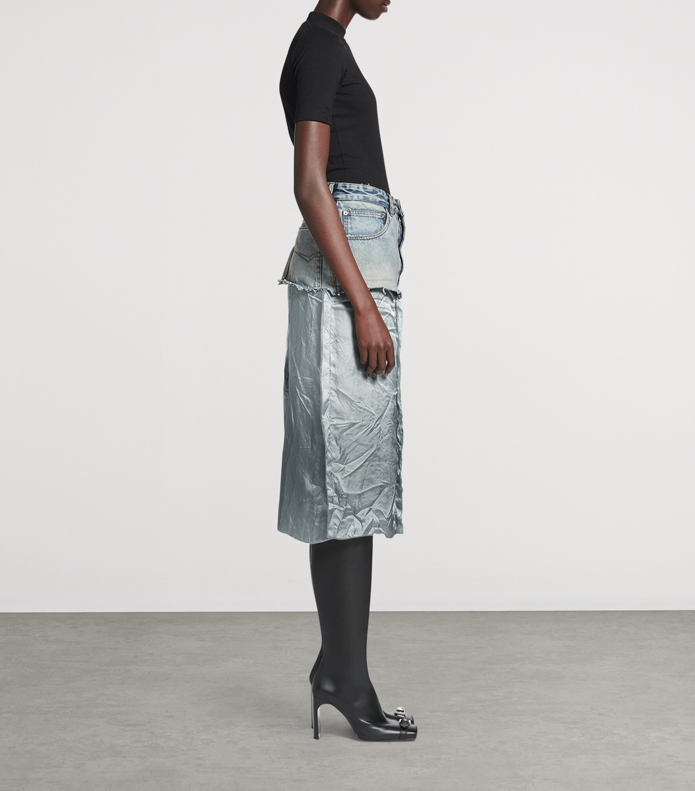 Balenciaga Womens Ripped Off Denim Midi Skirt Image 6